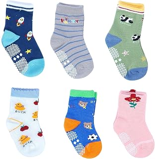 NEOBABY Cotton Printed Anti Slip Grip Dotted Socks for Kids & Babies Boys & Girls (Assorted/Random Designs)-(Pack Of 6) Price In India