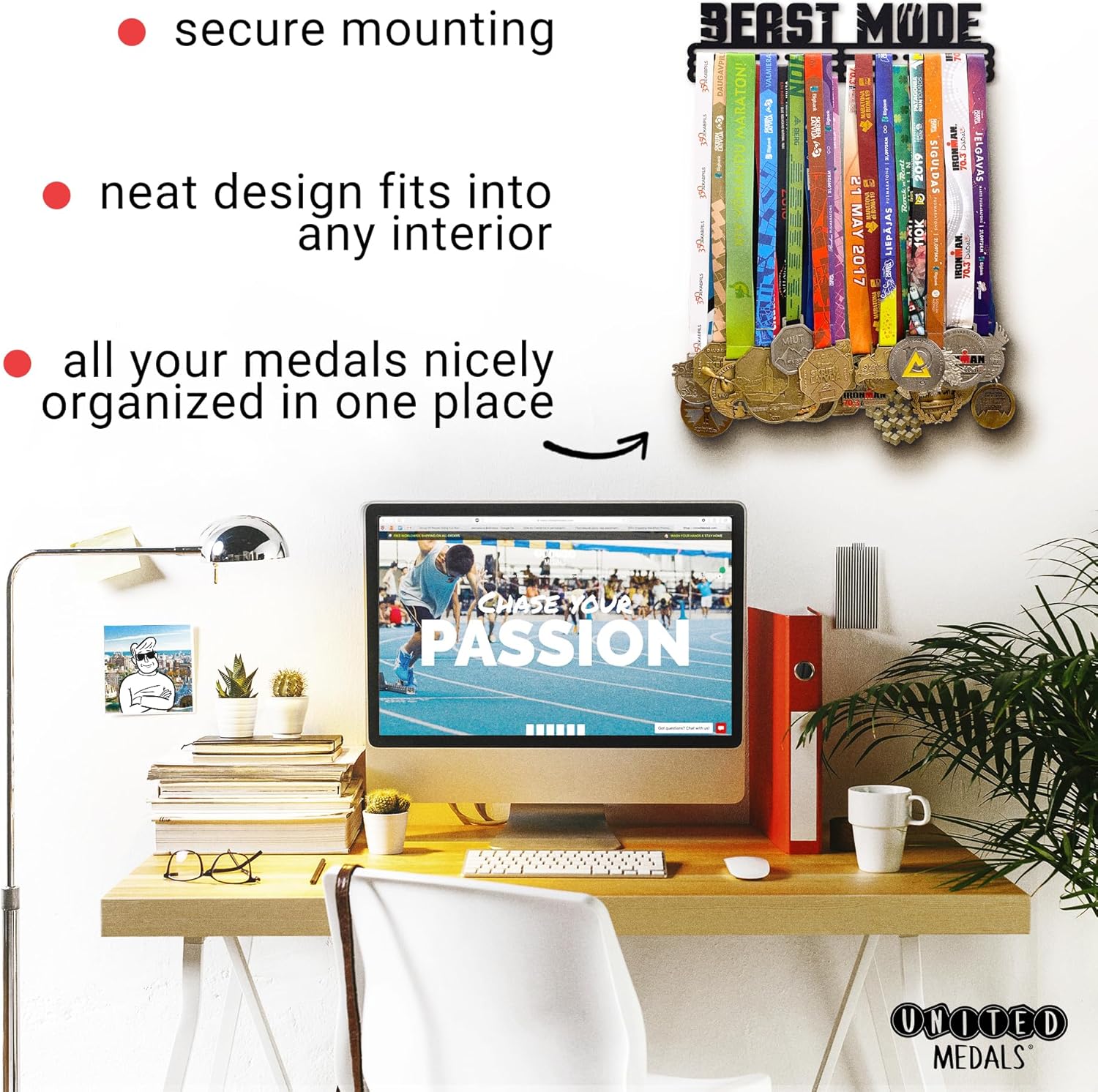 Sports Medal Hanger Display Race Award Holder | Brushed Steel Race Medal Holder Awards Wall Mount | Running Marathon Race Medal Display for Wall | Steel Medal Holder for wall
