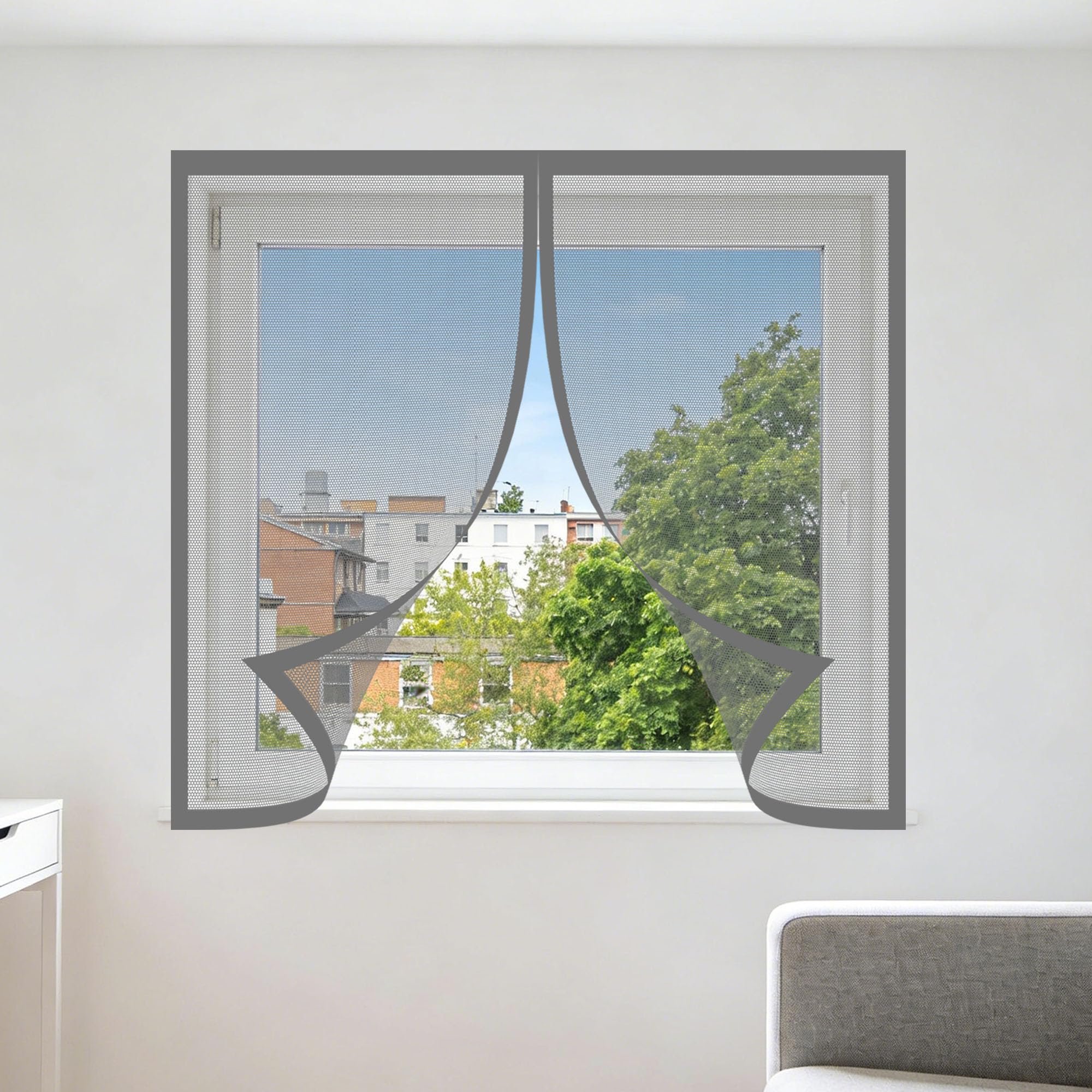 Magnetic Net Window 170 x 155 cm with Selfadhesive DIY Fly Screen for Windows Easy Install for Windows Doors and Patio Screens, Grey