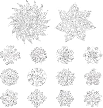 kilofly 14pc Bridal Rhinestone Crystal Flower Bouquet Corsage Wedding Brooch Pin