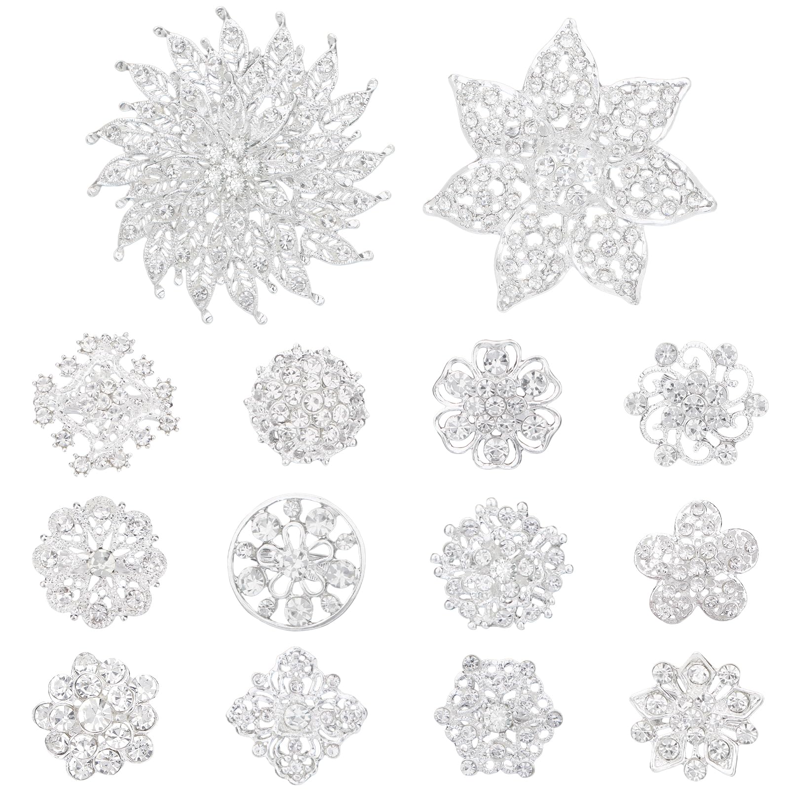 Kilofly Silver 14Pc Bridal Rhinestone Crystal Flower Bouquet Corsage Wedding Brooch Pin