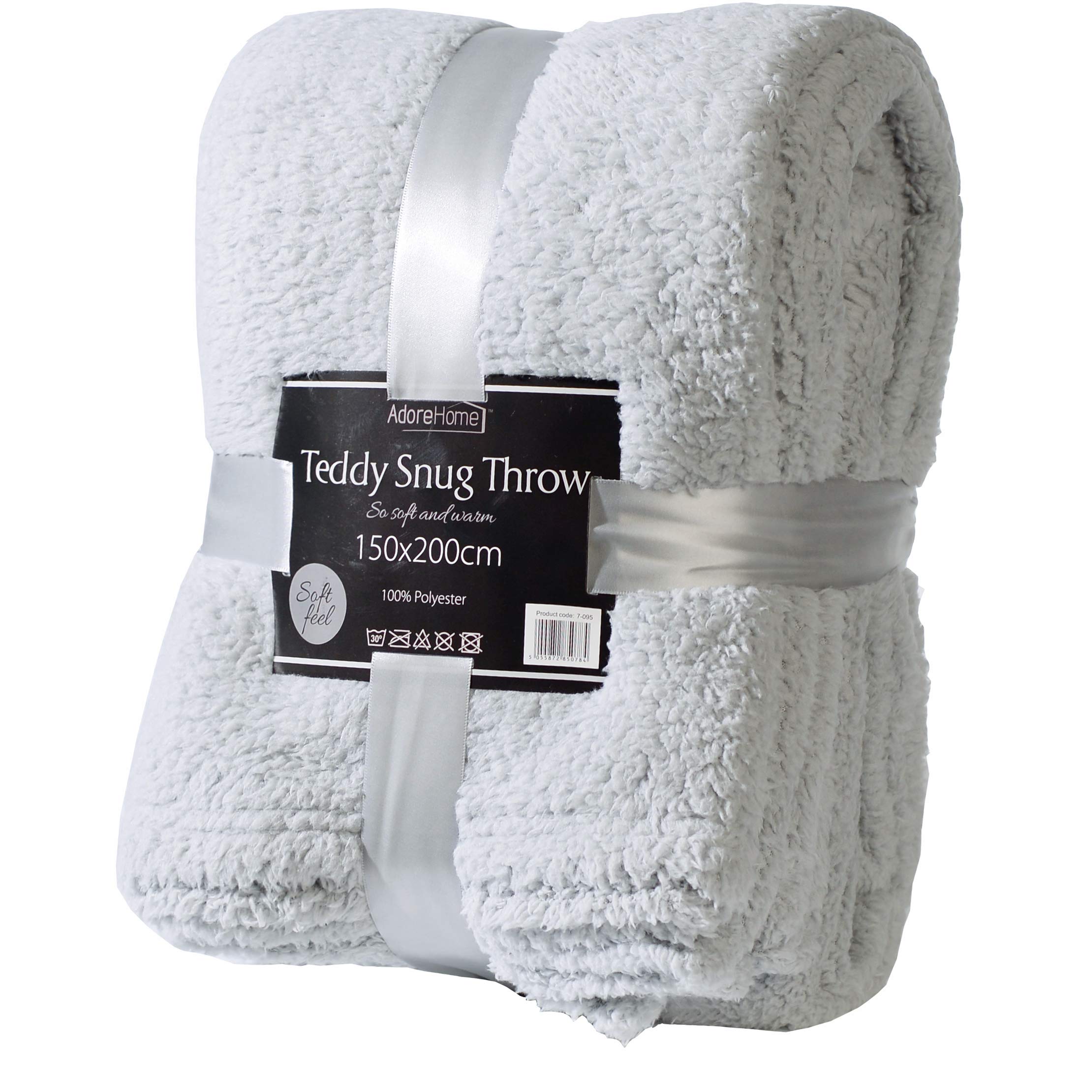 Adore Home Luxury Double Size Fleece Blanket Teddy Bear Throws for Sofa Bed Luxury Soft Warm 150x200cm, Silver — image 1
