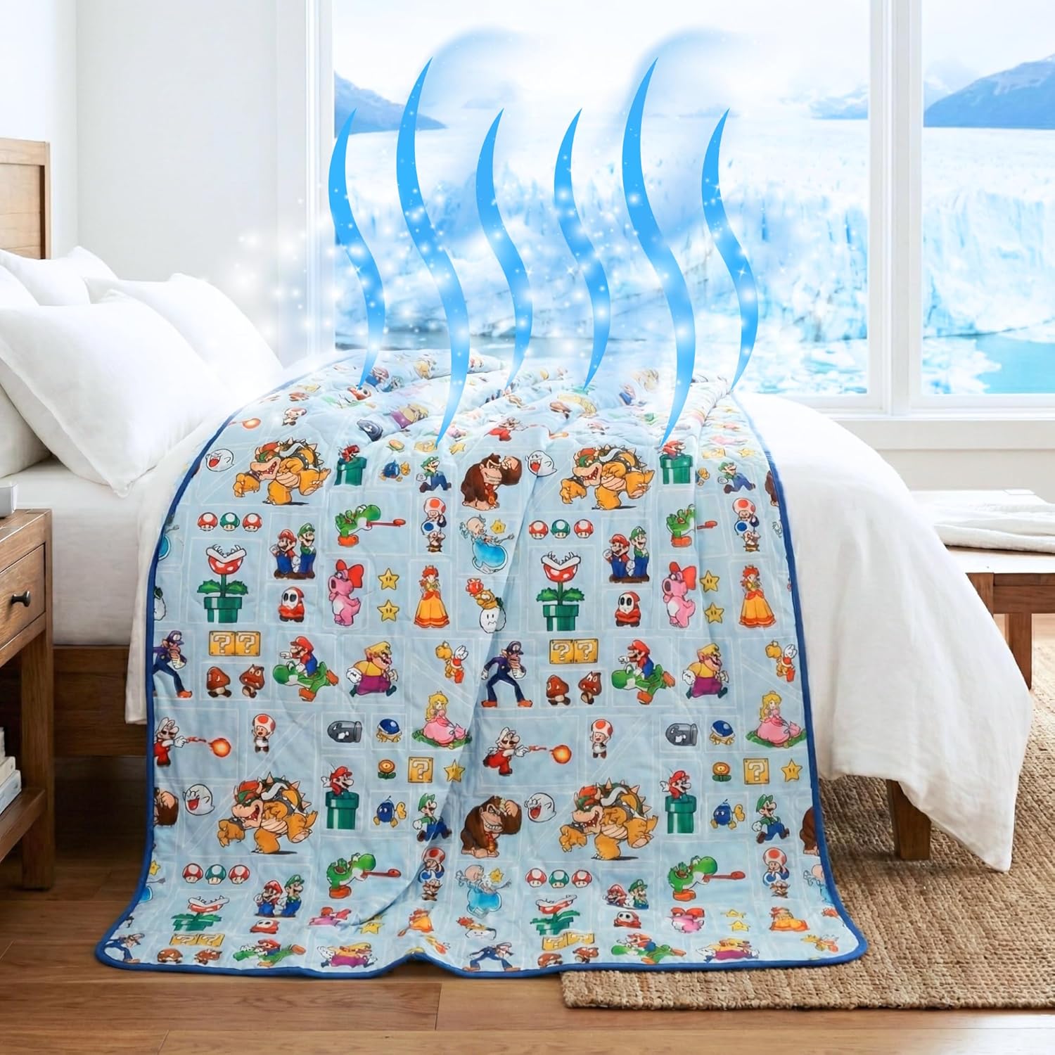 Super Mario Gaming Cooling Throw Blanket, 50 x 70 Inch Versatile Lightweight All-Season Throw, Soft Breathable Cooling Fabric for Couch, Bed & Sofa (Officially Licensed Product) by Franco Calm