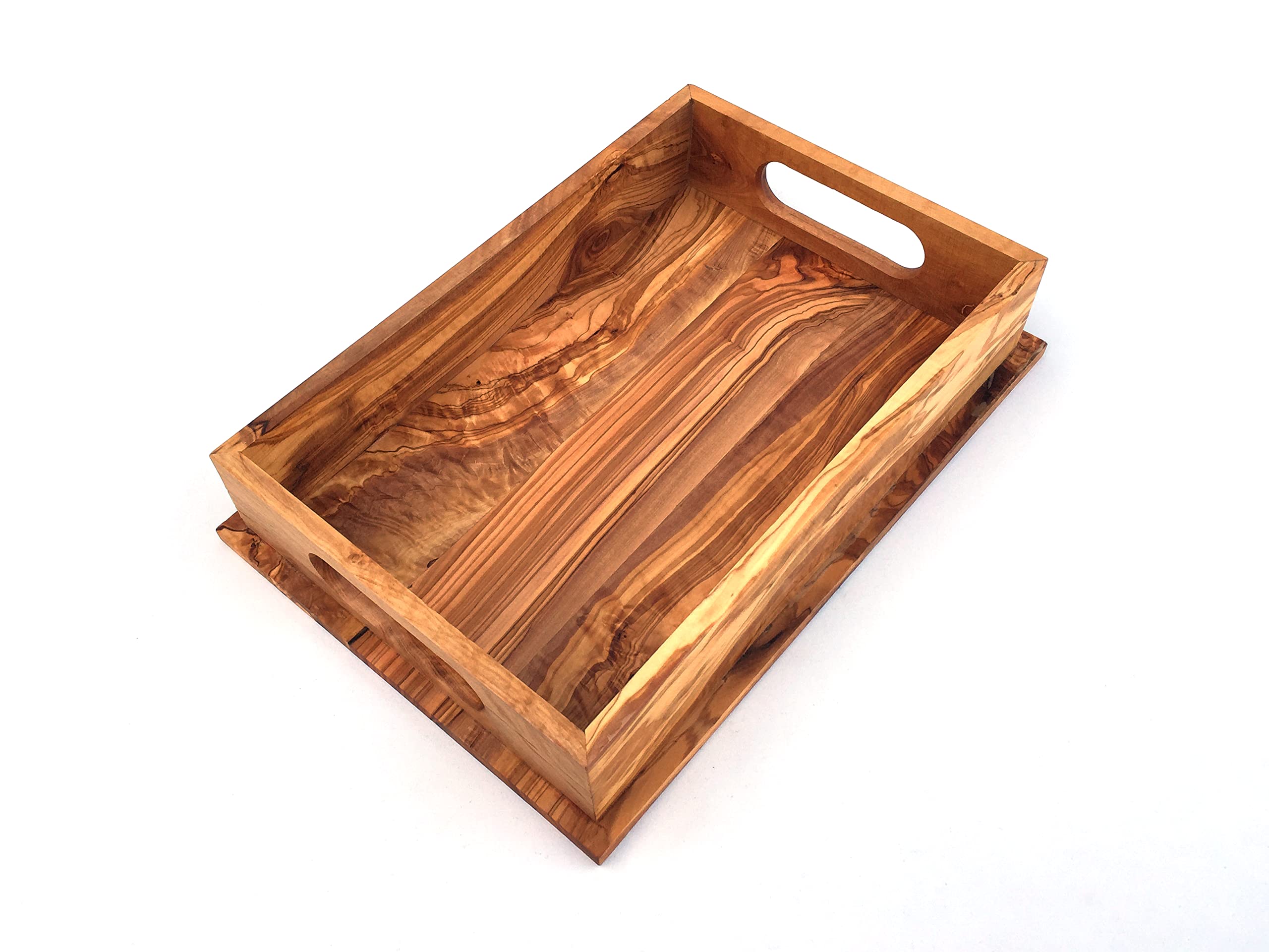 Serviertablett mit 2 Griffe rechteckig 35 x 24 x 7 cm, Tablett, handgefertigt aus Olivenholz