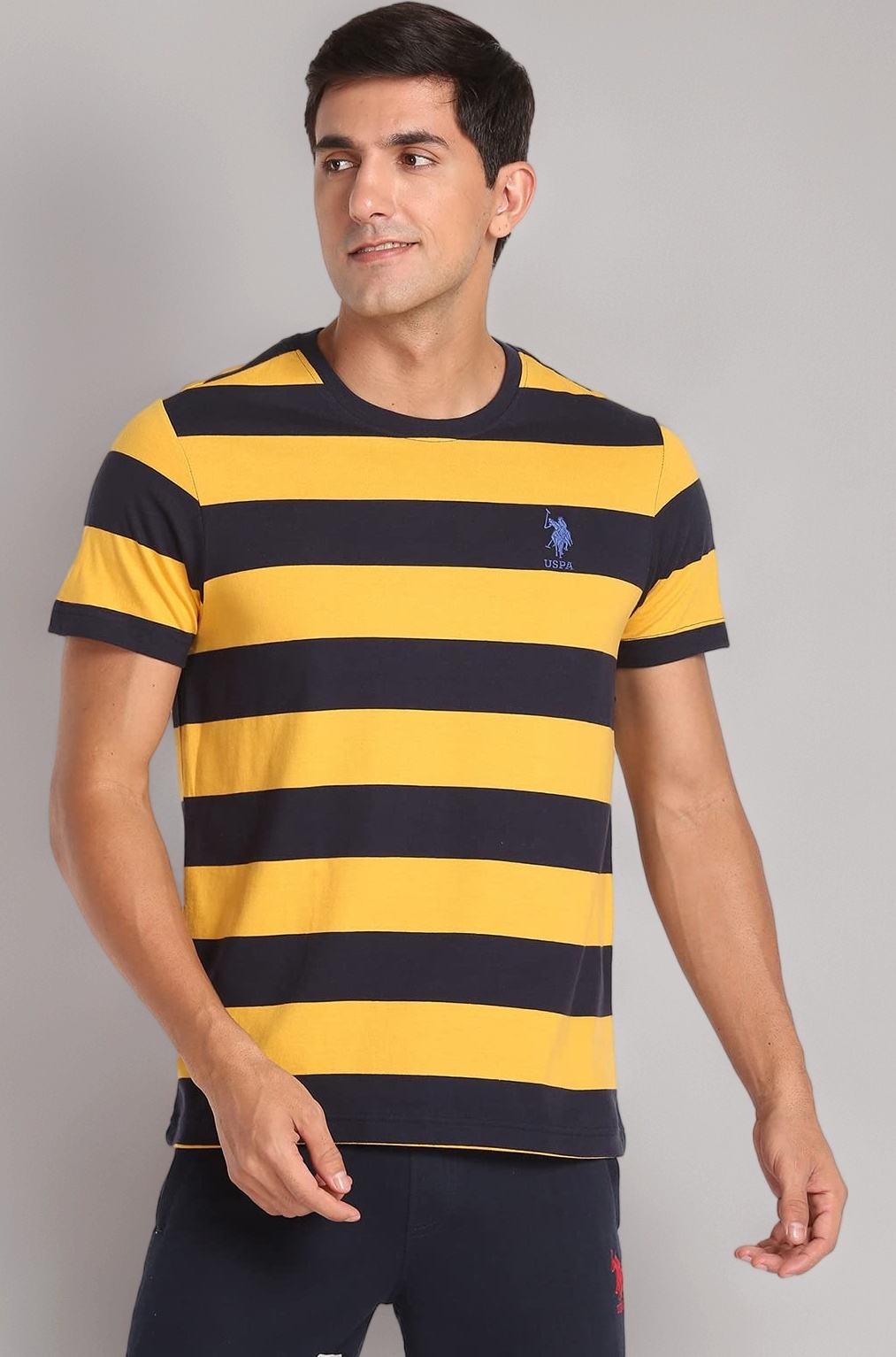 U.S. POLO ASSN. Men's Cotton Regular Fit Crew Neck Striper I688 Lounge T-Shirt (Pack of 1)