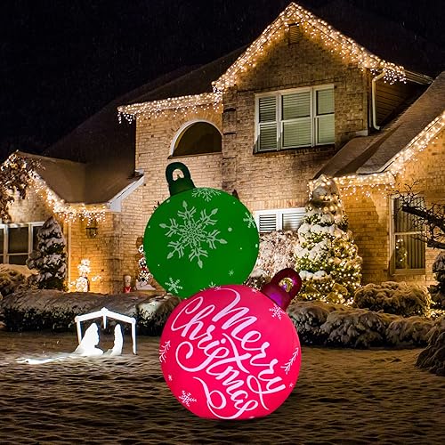 Miniatura 5 de Jetec Esferas inflables de PVC gigantes de 30 pulgadas para decoración de Navidad al aire libre para patio, césped, porche, piscina, decoración de
