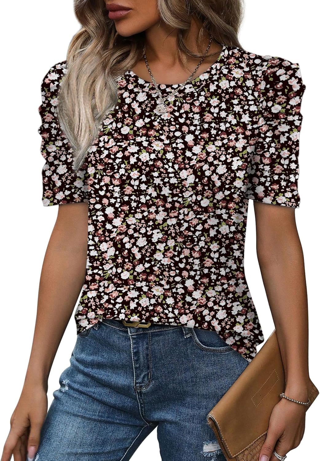 WIHOLL Summer Tops for Women Puff Sleeve Crewneck T Shirts Dressy Casual Blouses Spring Outfits Fashion Clothes - Image 4