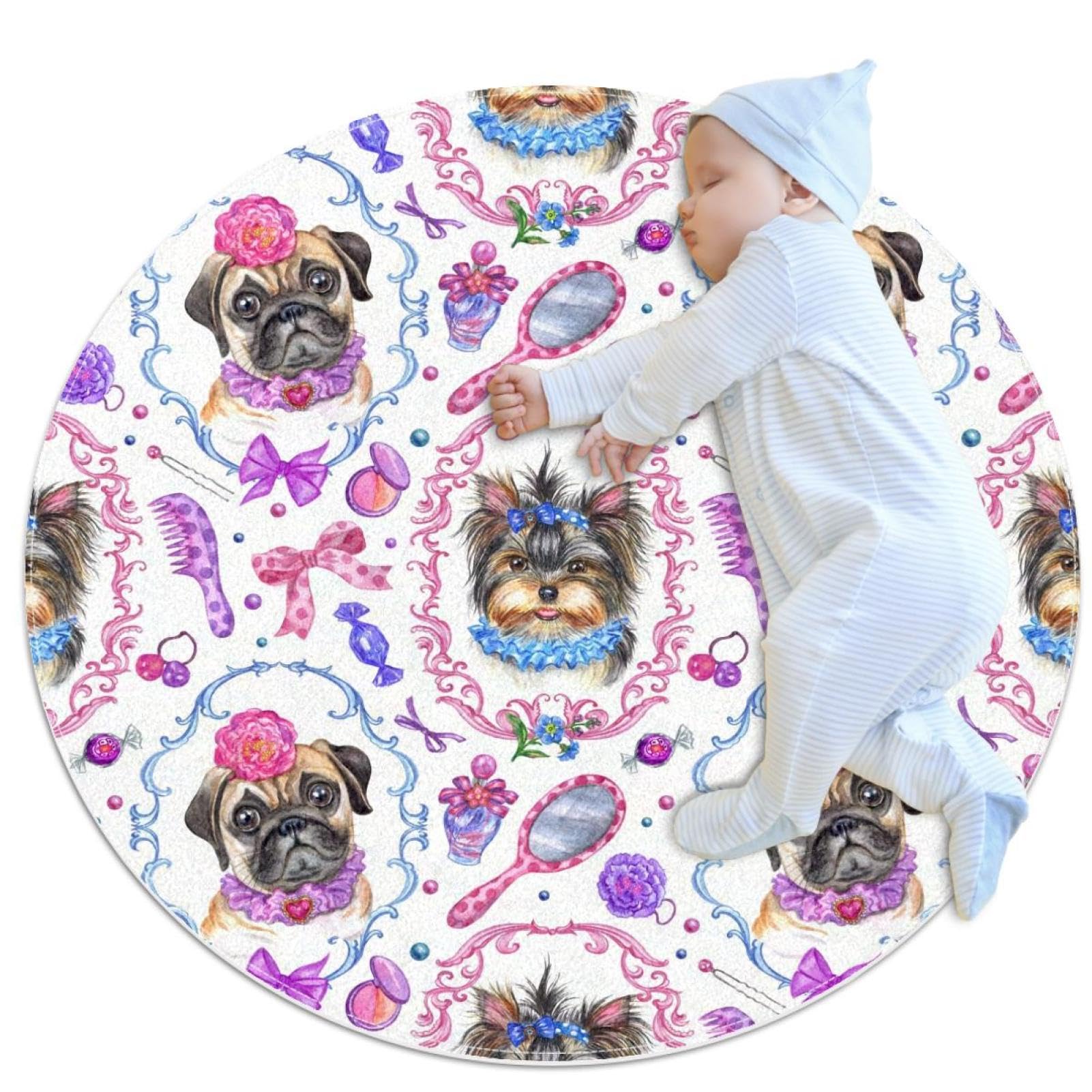 Tapis de salle de bain rond de 1m avec imprimé camomille élégant et revêtement antidérapant