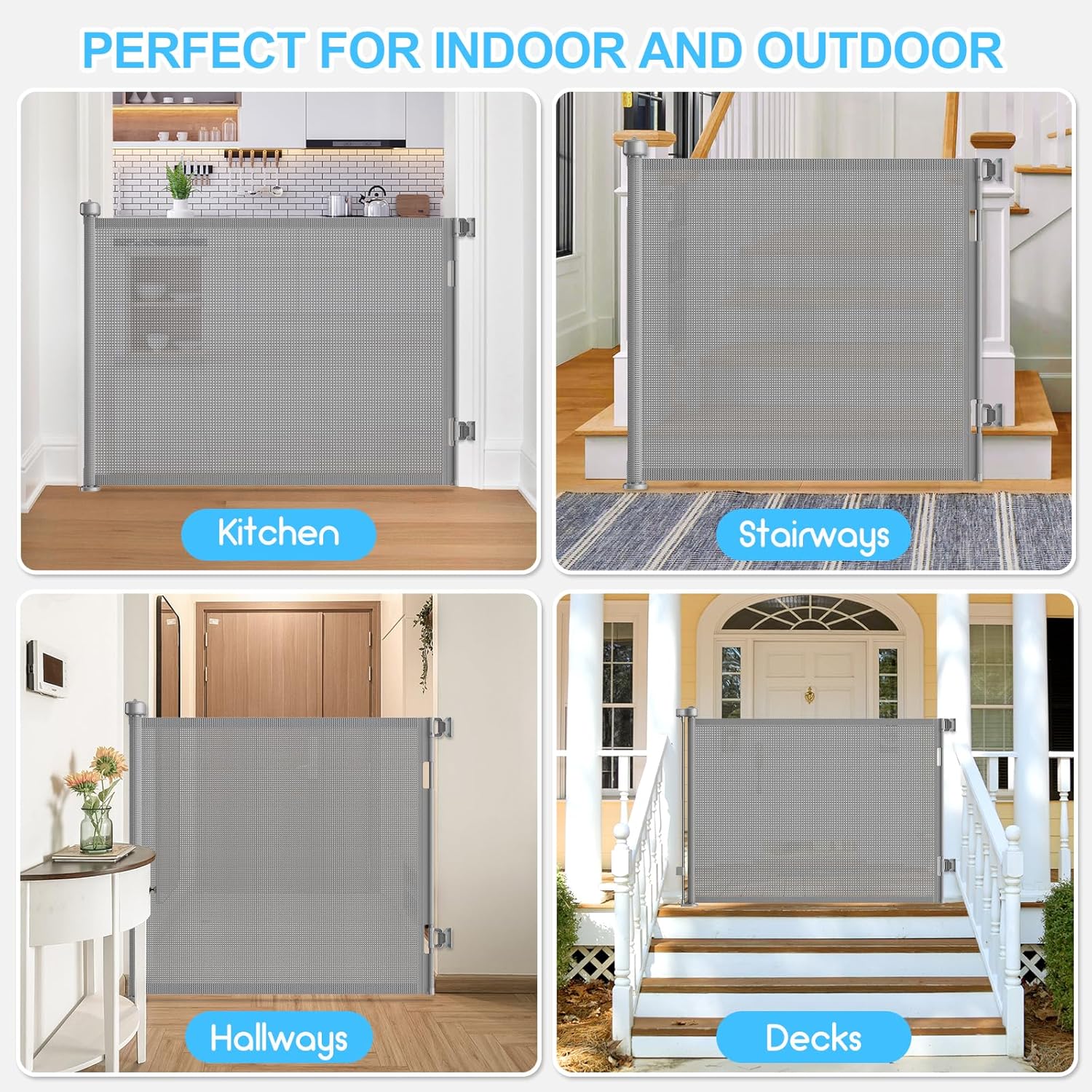 55 Inch Retractable Baby Gates Extra Wide, 41 Inch Reinforced Extra Tall Gate Mesh Safety Gate for Kids Pets, Retractable Dog Gate Baby Retractable Gate for Stair Hallway Doorway Indoor Outdoor, Gray