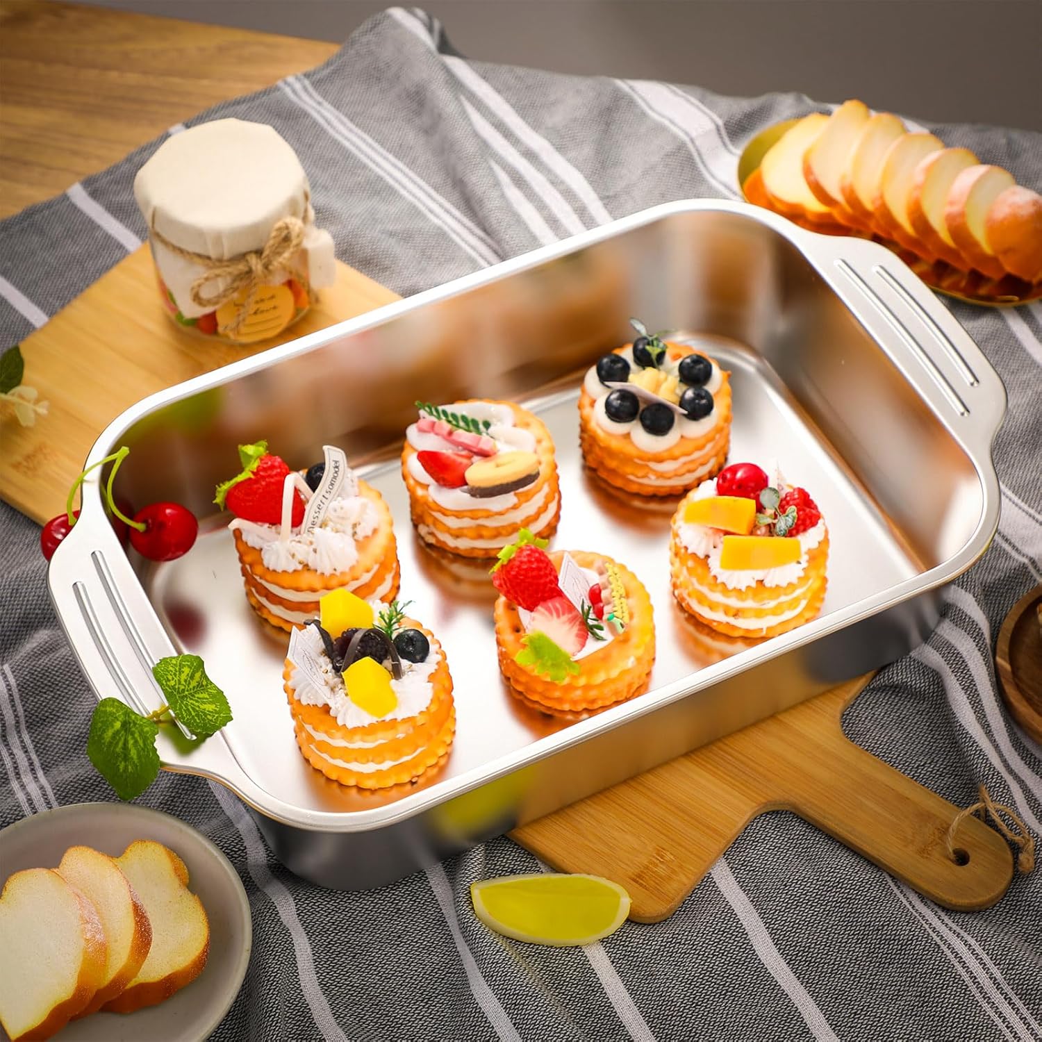 2 Pcs Stainless Steel Deep Baking Pans for Oven Rectangle Cake Pan Bakeware for Fish Cakes Breads Casseroles Vegetables Dishwasher Safe, 13 x 9 x 3. 35 Inch - Image 7