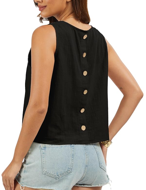 DAOAO Linen Tops for Women Tank Tops Cute Summer Sleeveless Shirts Linen Clothes Black XL by DAOAO - Used condition - Image 6