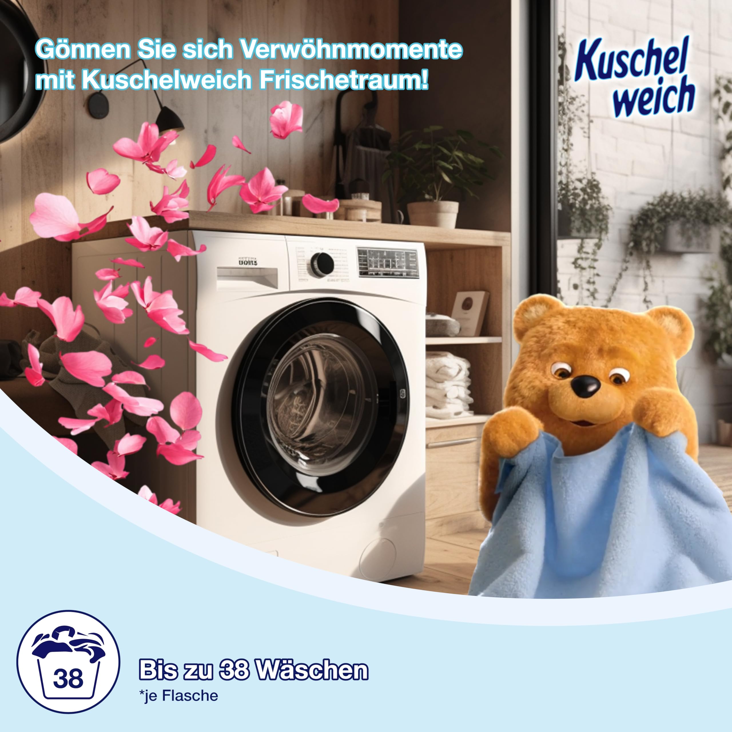 Kuschelweich Weichspüler - 12 x 1 l für je 38 Wäschen, kuschlig-weich - hautverträglich, mikroplastikfrei - Frischetraum