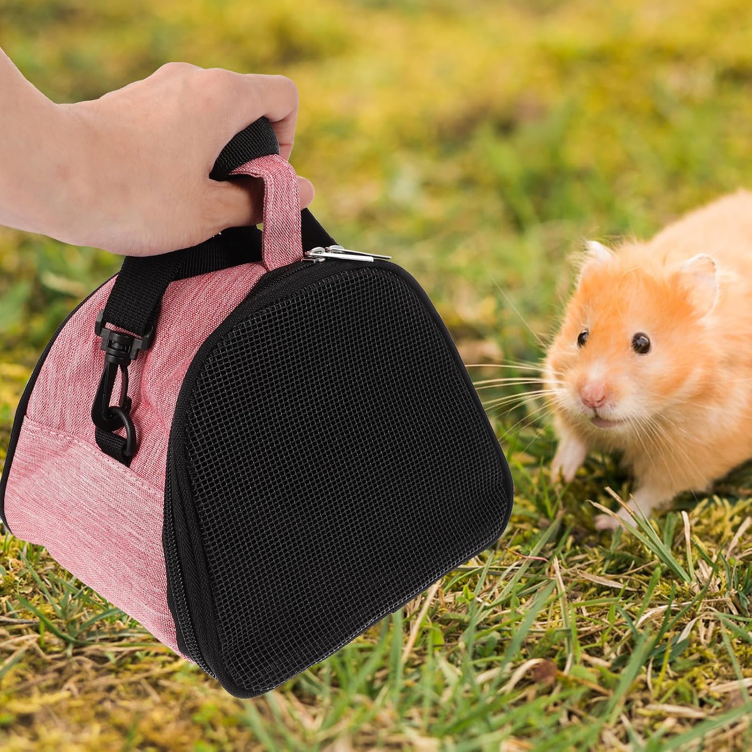 Cabilock Portable Small Pet Carrier Bag for Guinea Pig and Hamster, Breathable Adjustable Shoulder Travel Sling in Pink Medium Size, Suitable for Outdoor Trips and Small Animals