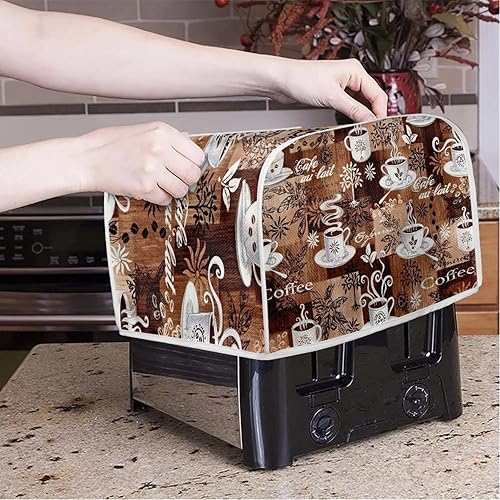 Miniatura 3 de Funda para tostadora de 4 rebanadas para la mayoría de tostadoras de 4 rebanadas, patrones de taza de café, cubierta a prueba de polvo para