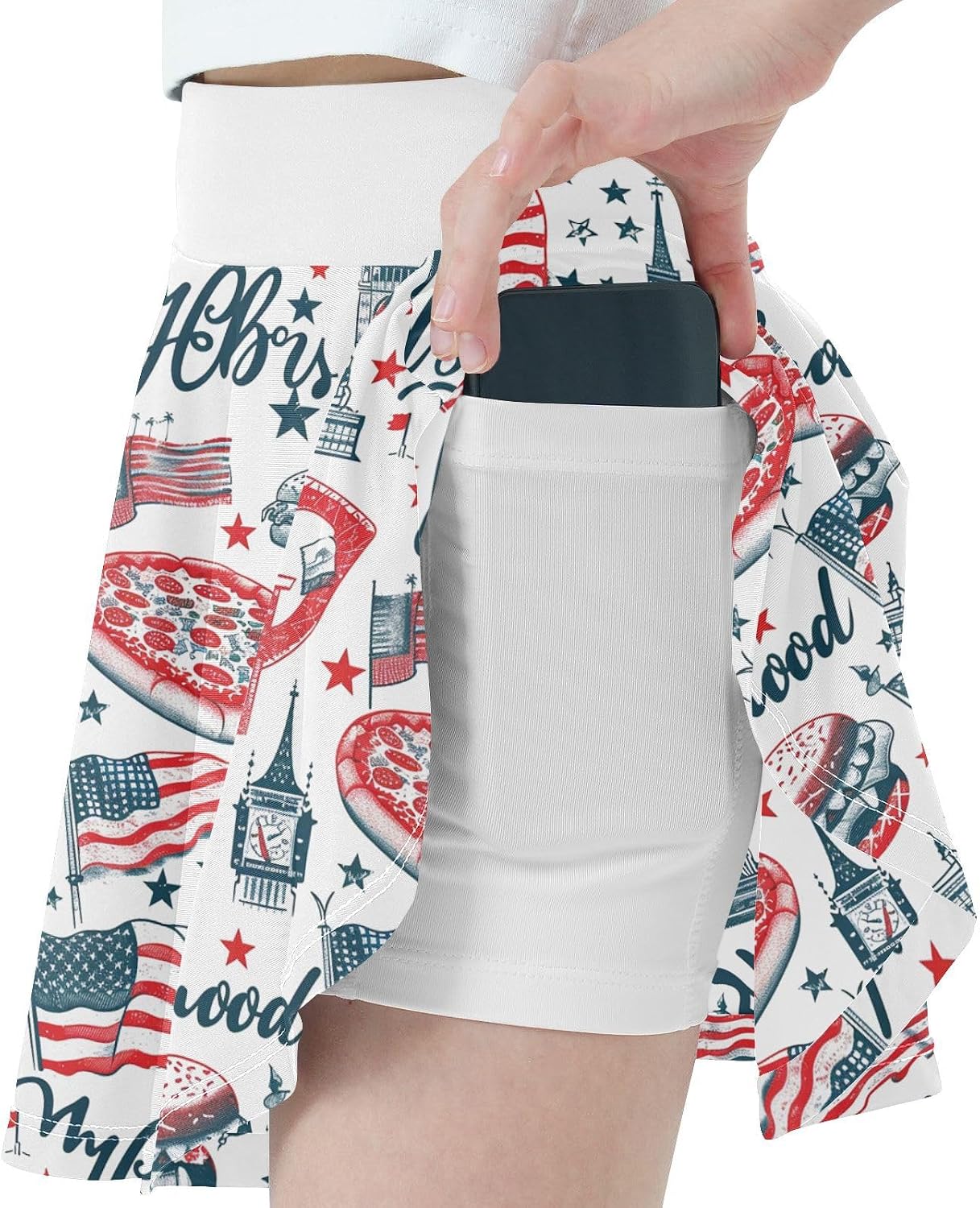visesunny American Fast Food Girl's Golf Skirt Athletic Tennis Skort Sport Activewear with Double Layer Pockets