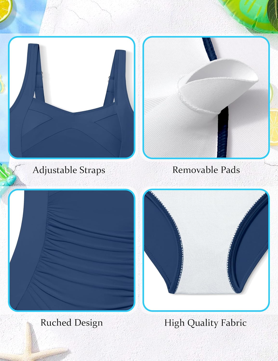 Girls Swimsuit One Piece Bathing Suit Solid Color V-Neck Adjustable Straps Ruched Girl's Swimwear 9-16Y