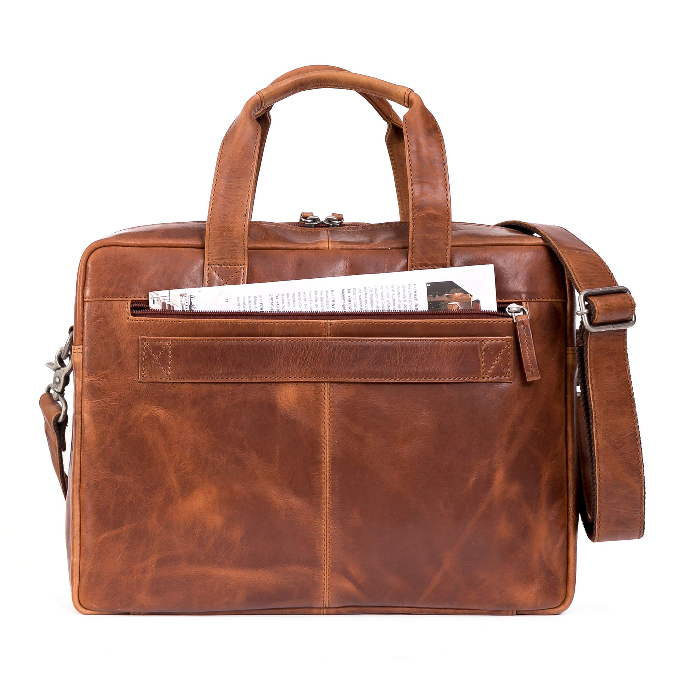 ALMADIH Leder Businesstasche Laptoptasche 15 Zoll Aktentasche Bruno tolle Aufteilung Leder Business Tasche Herren Damen Umhängetasche Unitasche Arbeitstasche Schultertasche Dokumententasche braun