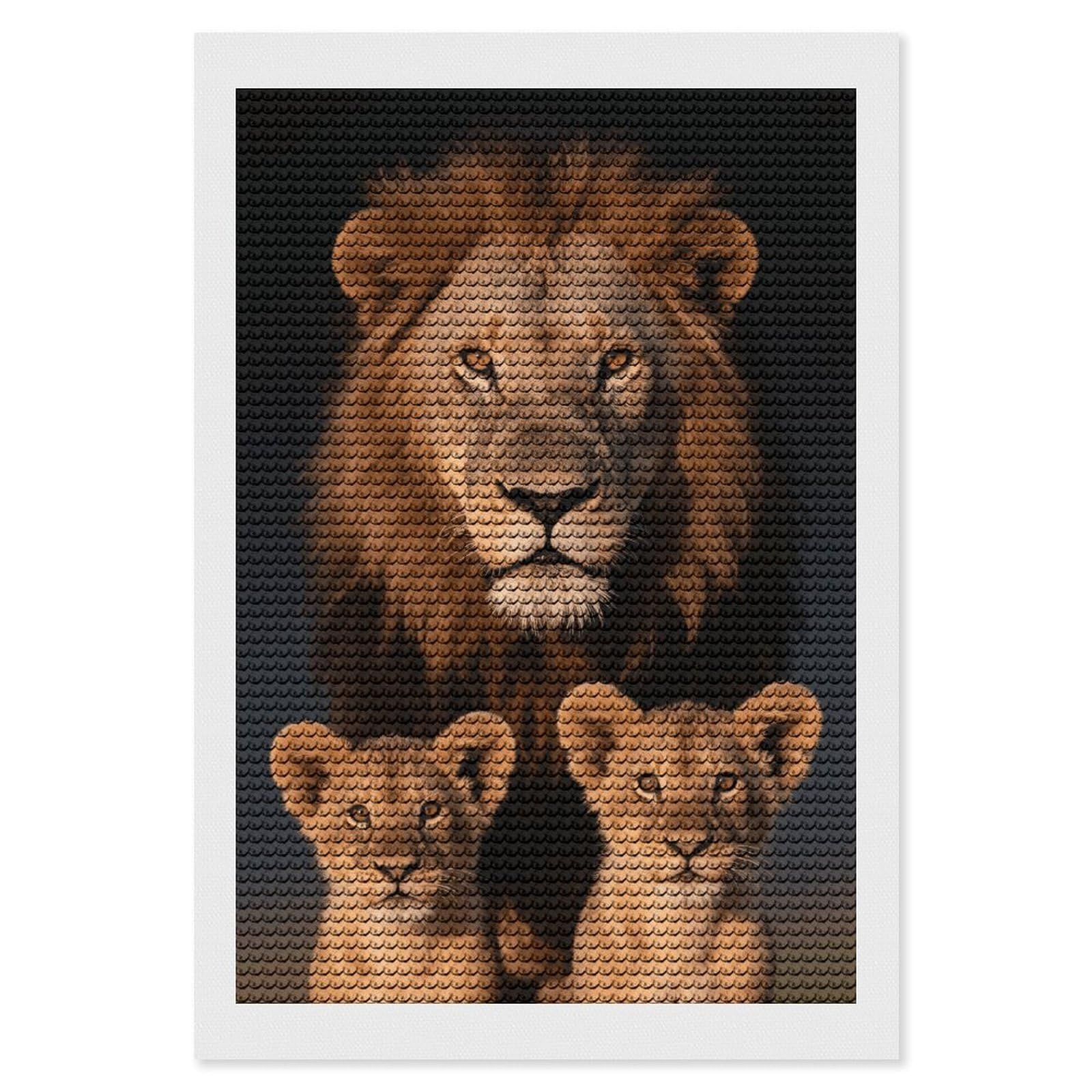 FodPand Lion Family with Cubs 5D Diamond Painting Kits for Adults Beginners Full Drill Round Diamond Dots Pictures Gem Art Supplies for Home Wall Room Decoration DIY Craft Set Gift 8x12