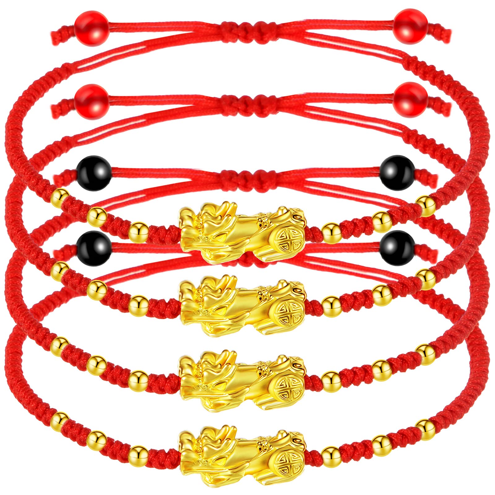 YaomiaoAdjustable Braided Pi Xiu Bracelet 4 Pieces Red Rope Feng Shui Bracelet Lucky Pi Yao Protection Bracelet Beaded Amulet Red String Bracelet Bring Luck Prosperity Wealth for Women Men, Cotton