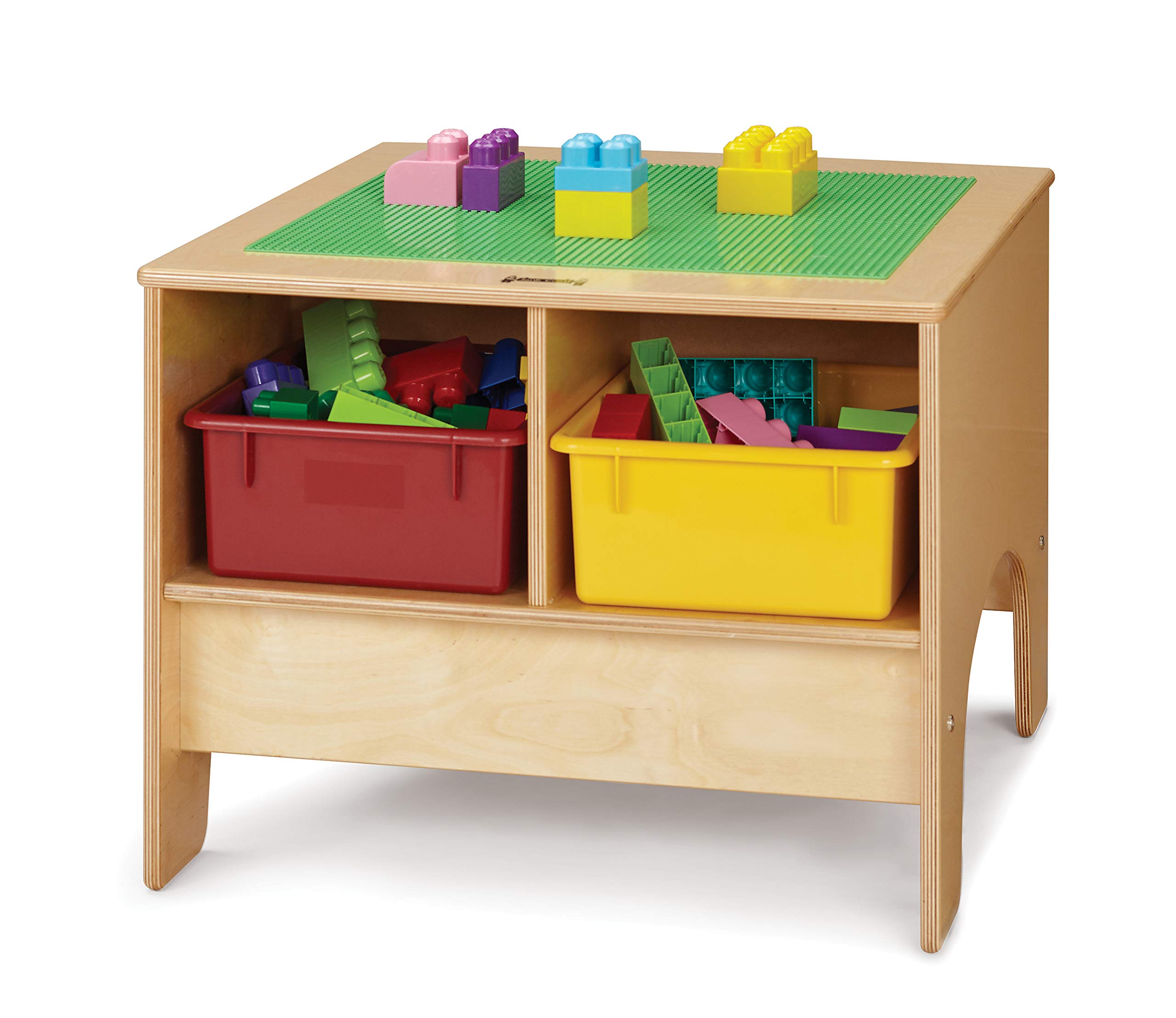 Jonti-Craft 57459JC KYDZ Preschool Brick Compatible Building Table with Assorted Colored Bins