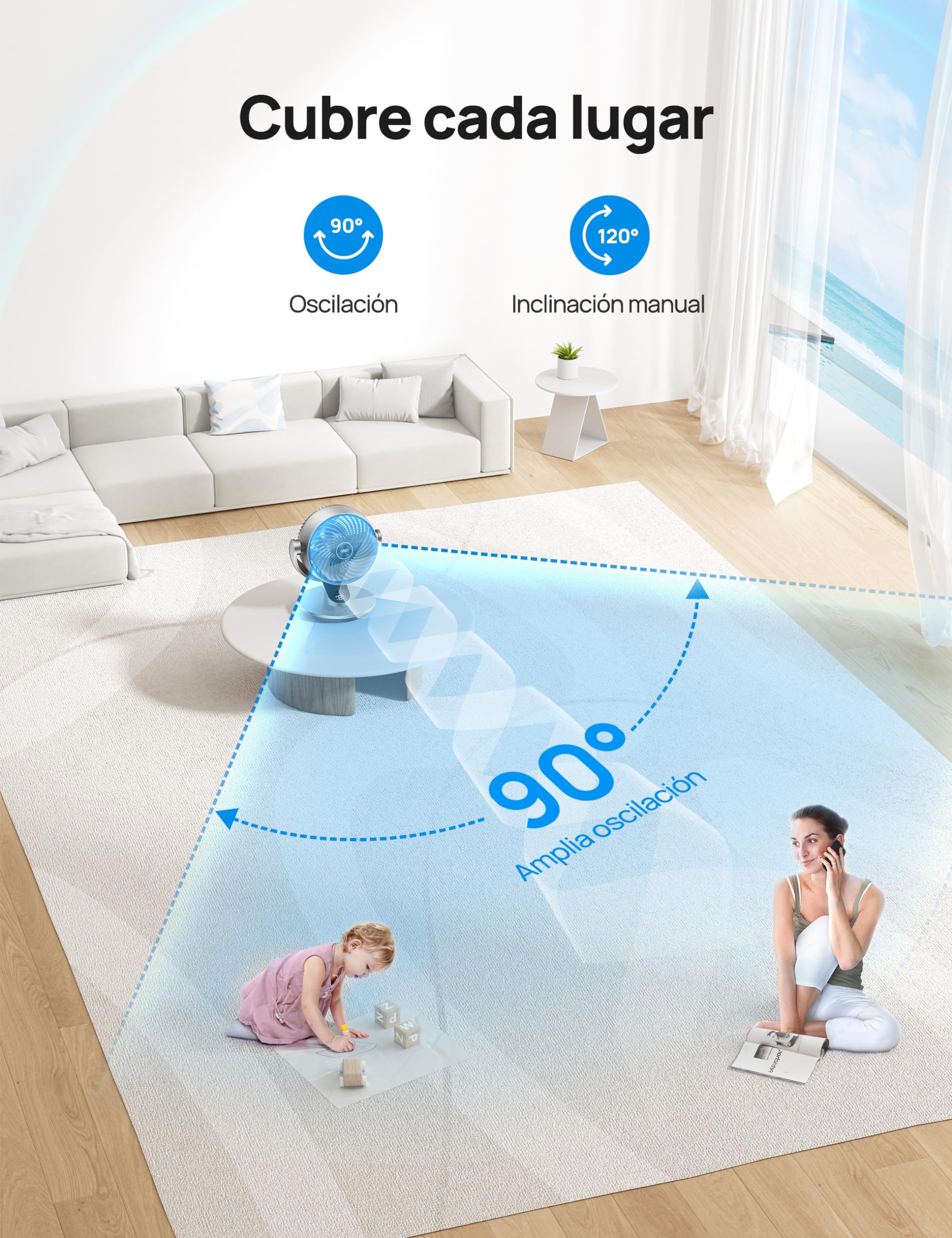 Dreo Ventilador de mesa inteligente, 28 dB, diámetro de 18 cm, 4 velocidades, 5 modos, temporizador 12h, oscilación 120° + 90°, control remoto y por voz, función de enfriamiento, Lynx S, plateado