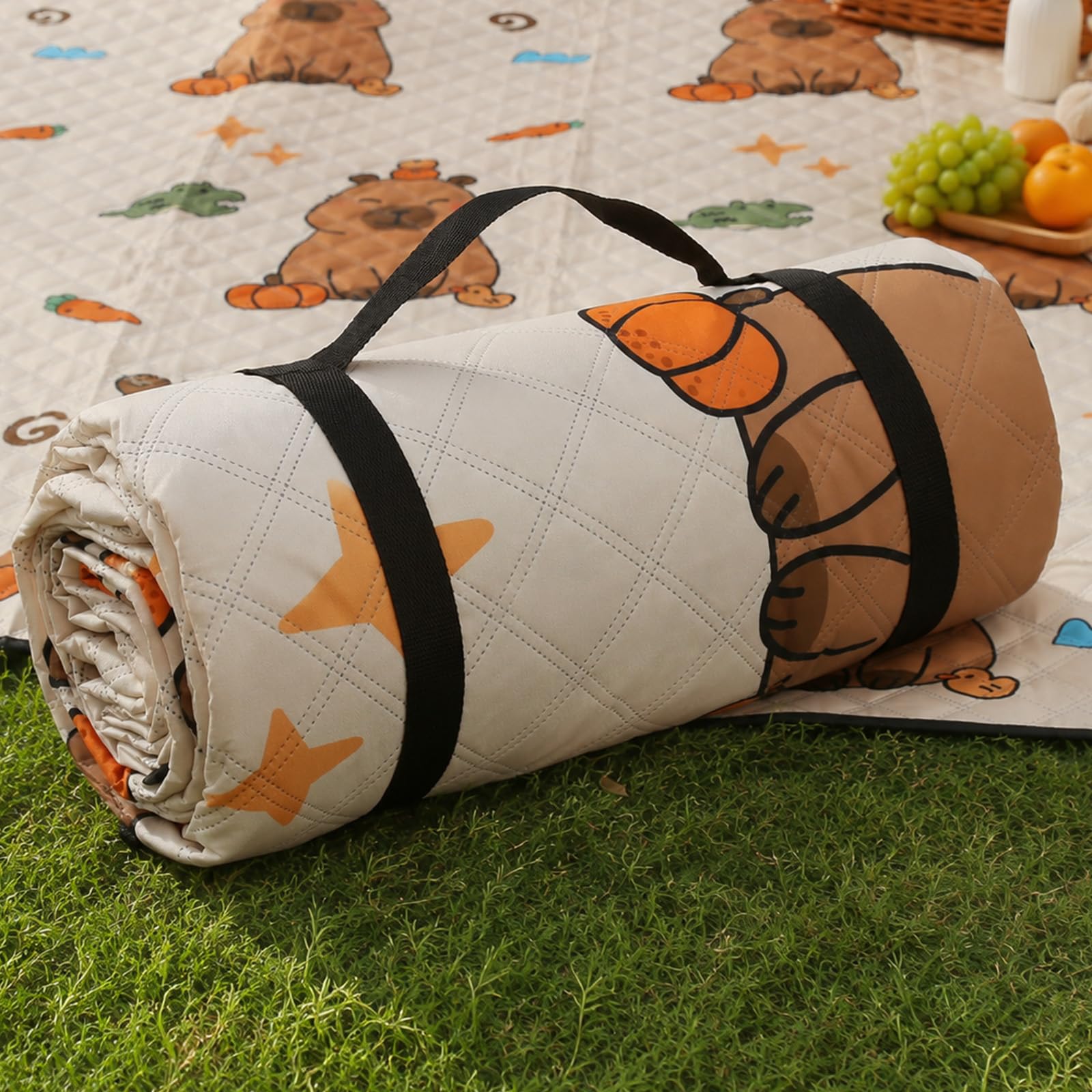 Yunora レジャーシート 厚手 ピクニックマット 両面防水 3層構造 大判 150*200cm 200*200cm 子供用 可愛い柄 レジャー 運動会 ピクニックマット 花見 遠足 たたみやすい 卷き取り式 収納可 (クマ, 150*200cm)