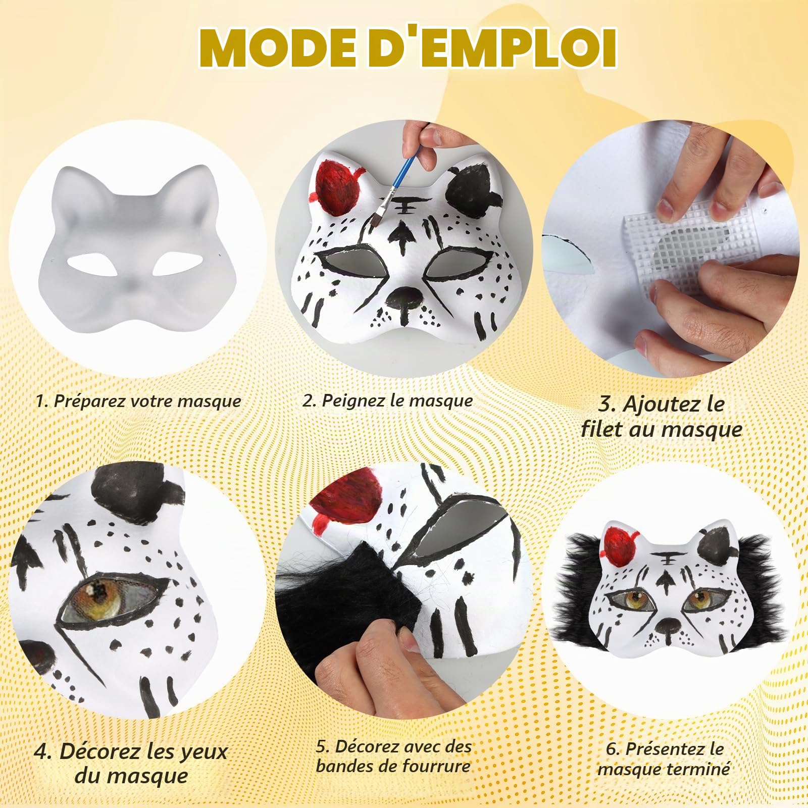 Giftota Kit de masques de chat à faire soi-même - Masques Therian vierges - Masque de renard pour Halloween, carnaval, bal masqué, fête costumée
