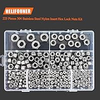 Vista 5 de Kit surtido de tuercas hexagonales de nailon de 8 tamaños, 225 piezas, acero inoxidable 304 (#4-40 a 1/2"-13)