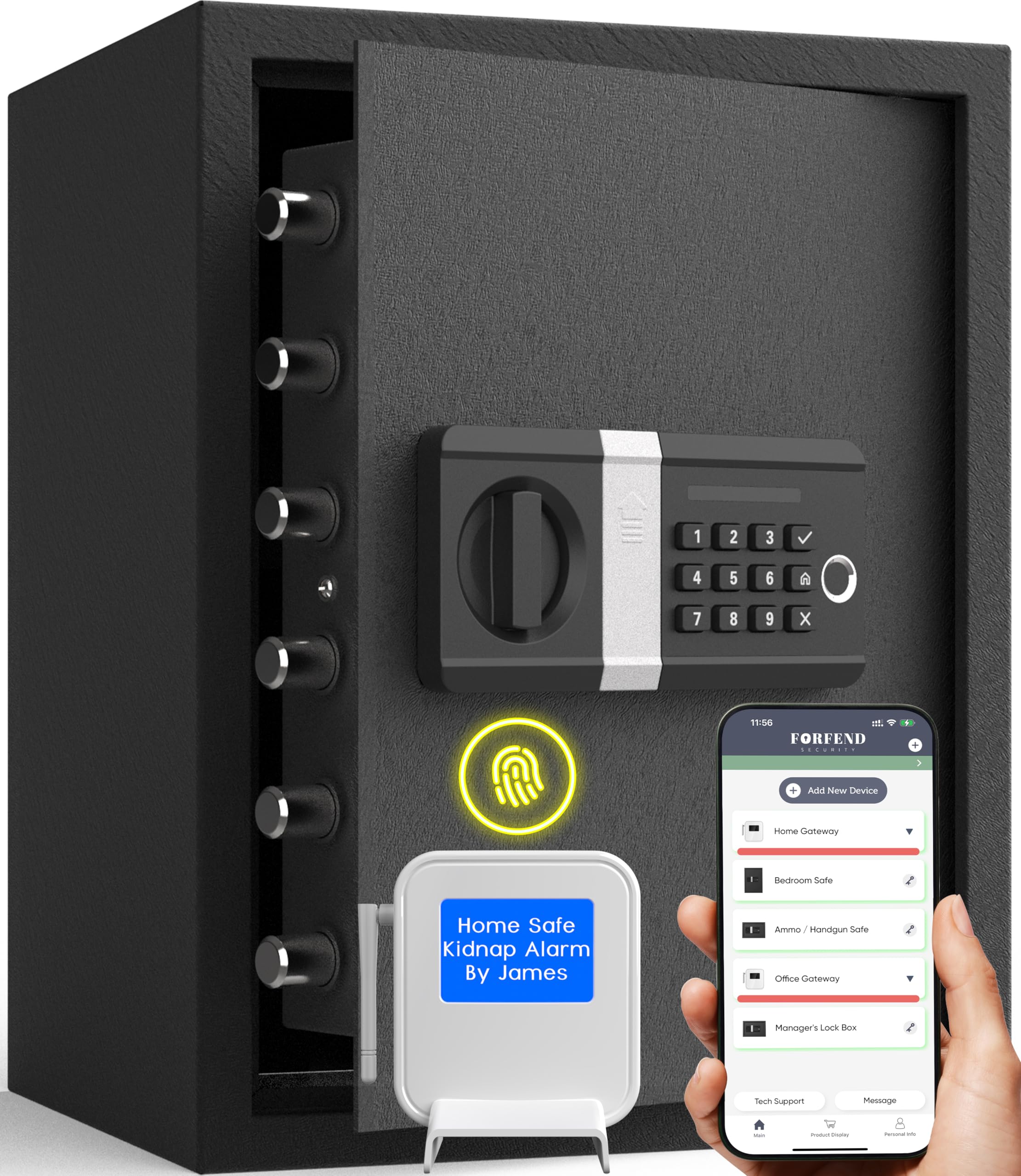 FORFEND Smart Money Safe App Alarm | Kidnap Alarm, Tamper Proof, Voice Command Depository Drop Safebox Anti-Pry| Multi-User Cash Safes for Home Office