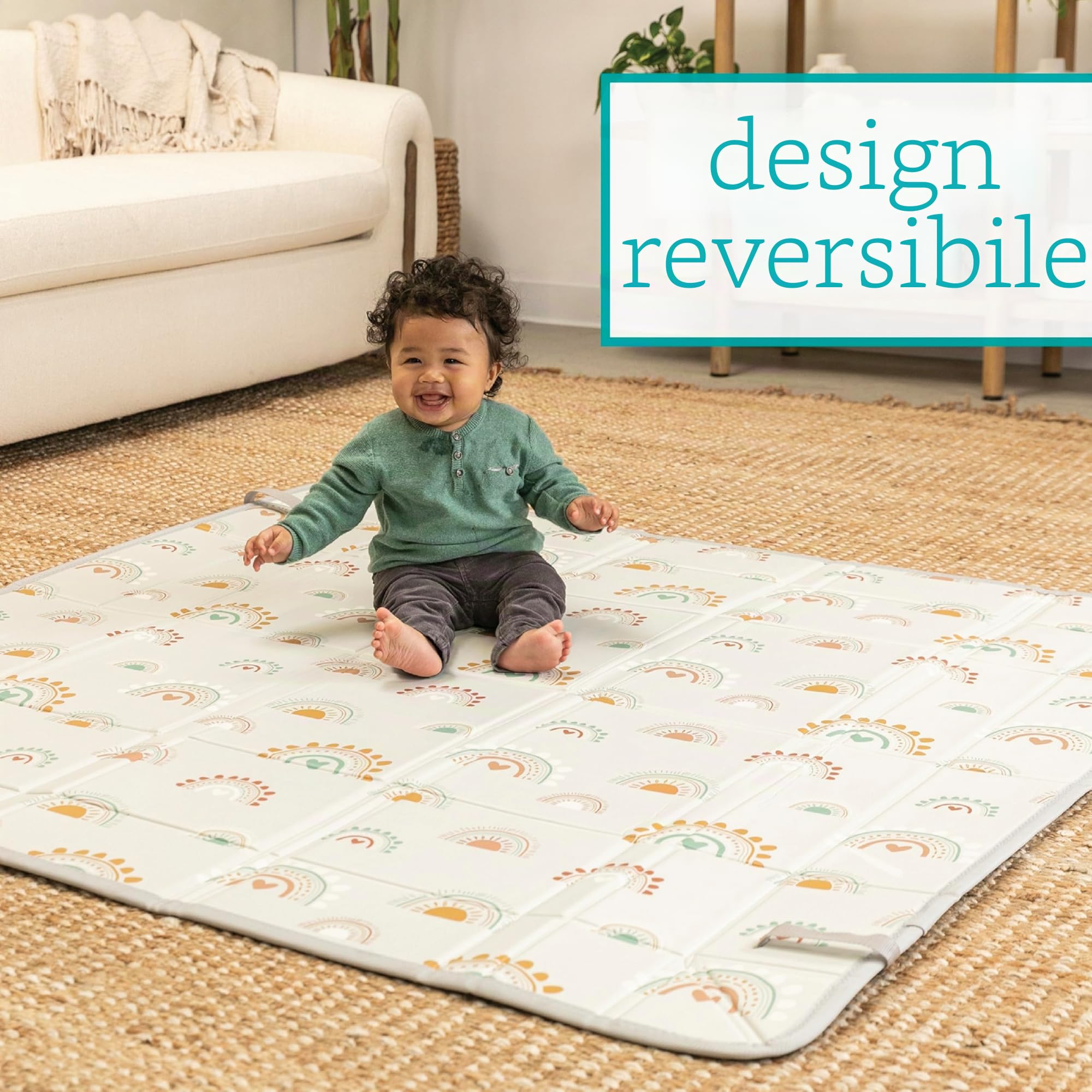 Infantino Foldable Soft Foam Mat, Extra Large Double-Sided Baby Play Mat, Non Slip Crawling for Infants & Toddlers
