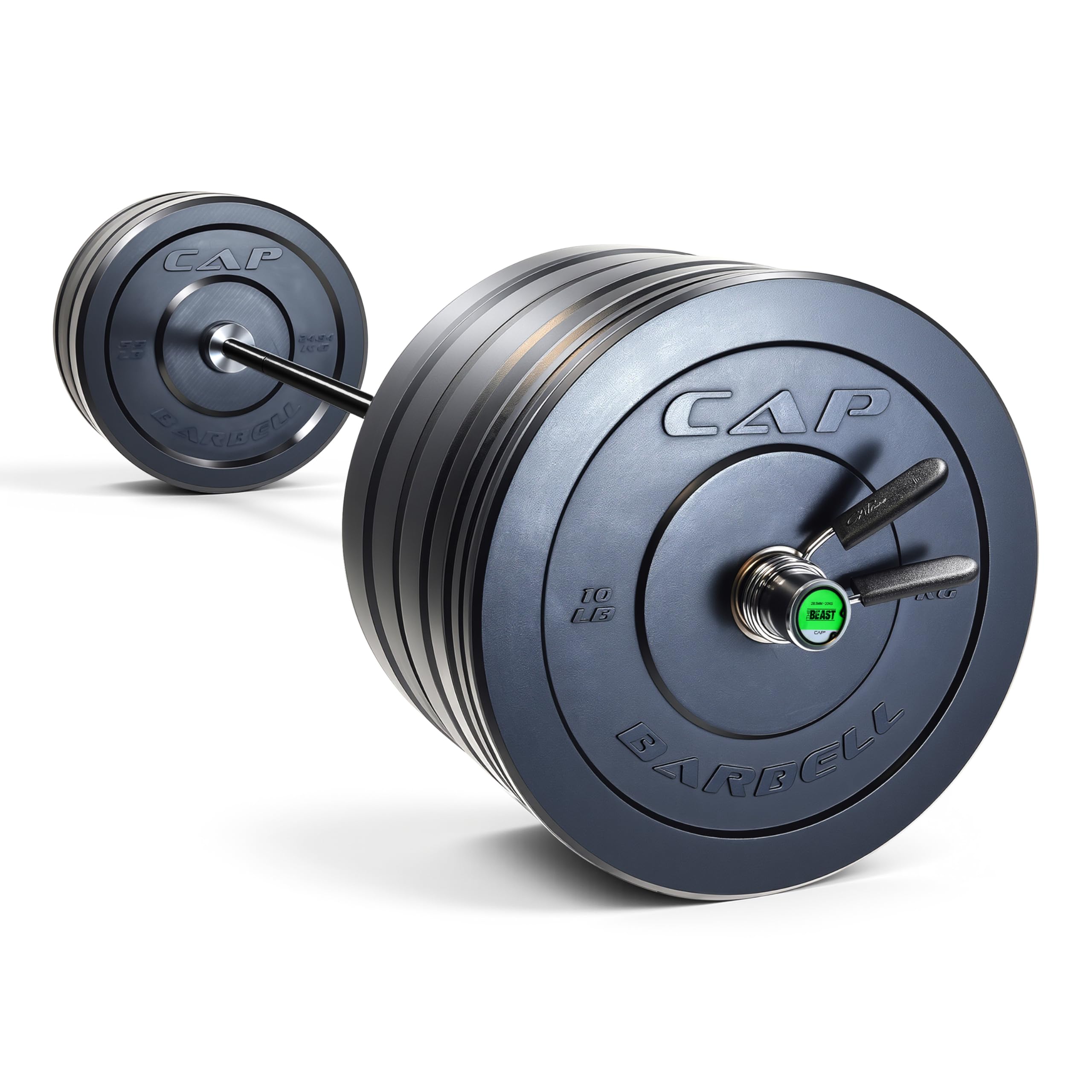 CAP Barbell 370 lb Elite Olympic Weight Set with 7ft Black/Chrome Barbell &amp; Black Bumper Plates