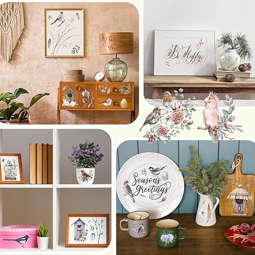 Miniatura 6 de 12 hojas de calcomanías para transferencia para manualidades y muebles, calcomanías clásicas de pájaros, floral, lavanda, mariposa, para el hogar,
