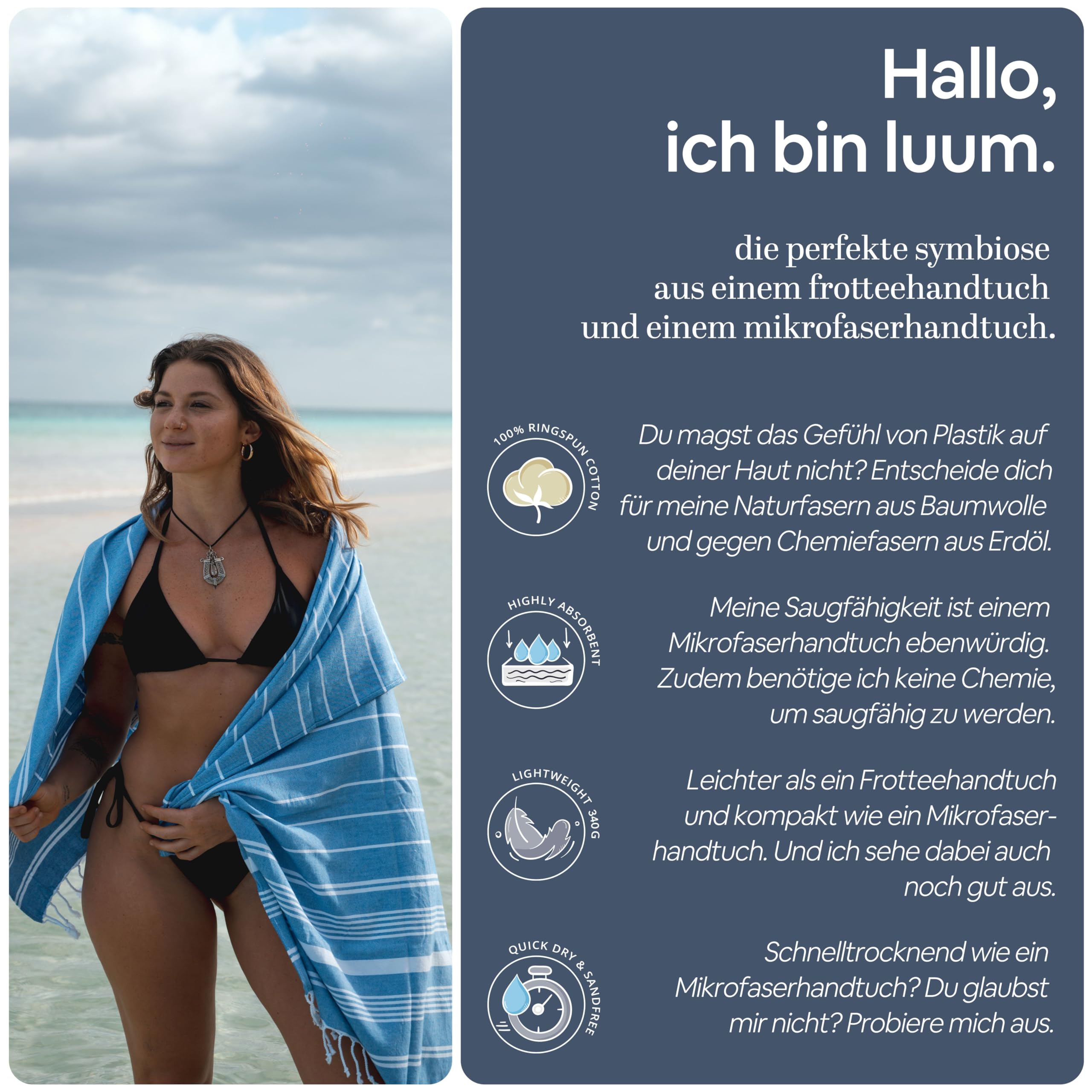 Luum Asciugamano per hammam, asciugamano da sauna, asciugamano da spiaggia, asciugamano da viaggio, asciugamano da campeggio, set da 2 pezzi, da uomo e da donna, blu cielo e verde scuro (meglio di un