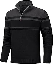 KEFITEVD Men's Jumpers Quarter Zip Winter Warm Sweater Mock Turtle Neck Casual Pullover Cotton Knitted Striped Work Jumper