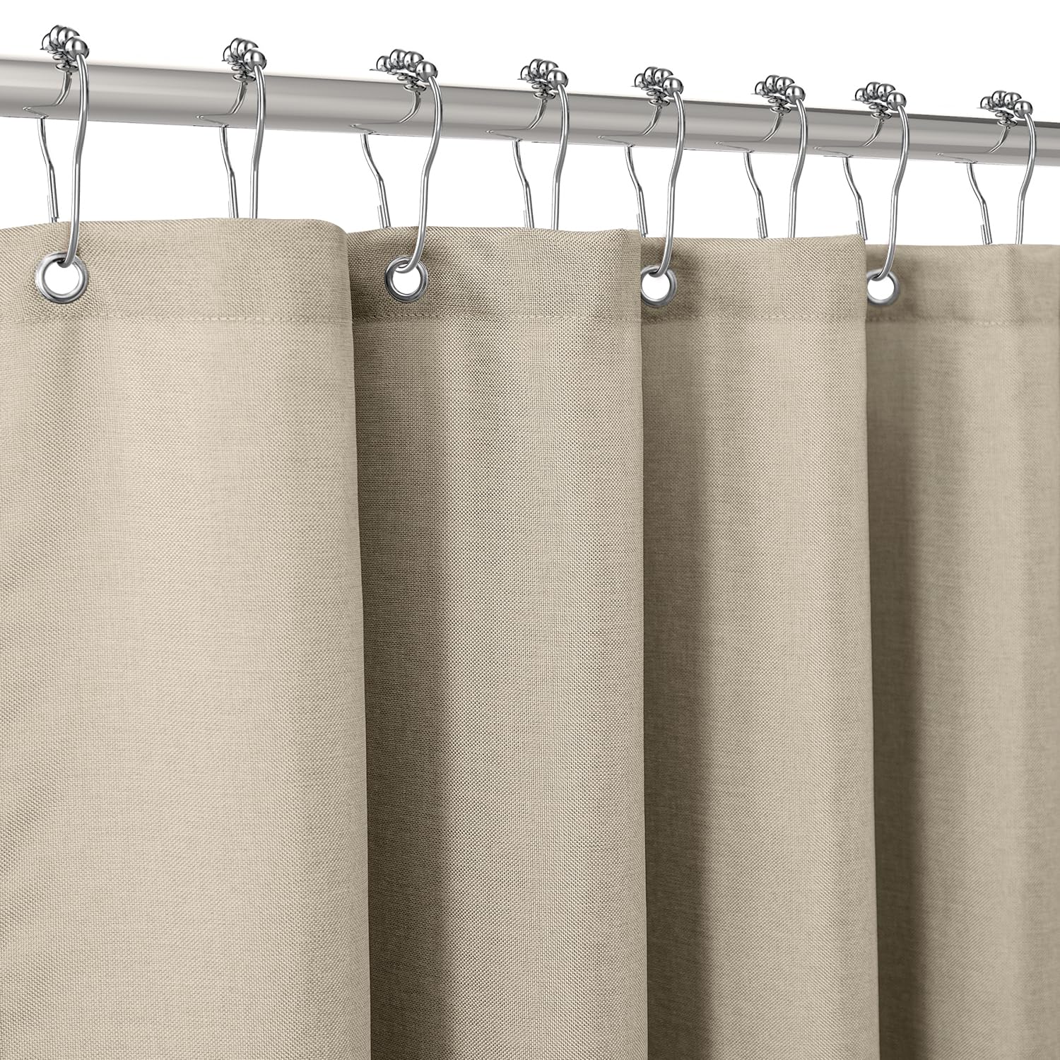 Shower Curtain for Bathroom with Metal Hooks Linen Fabric Shower Curtain Heavy Duty Bath Curtain for Wet Room Bathtub Shower Stall Hotel Quality