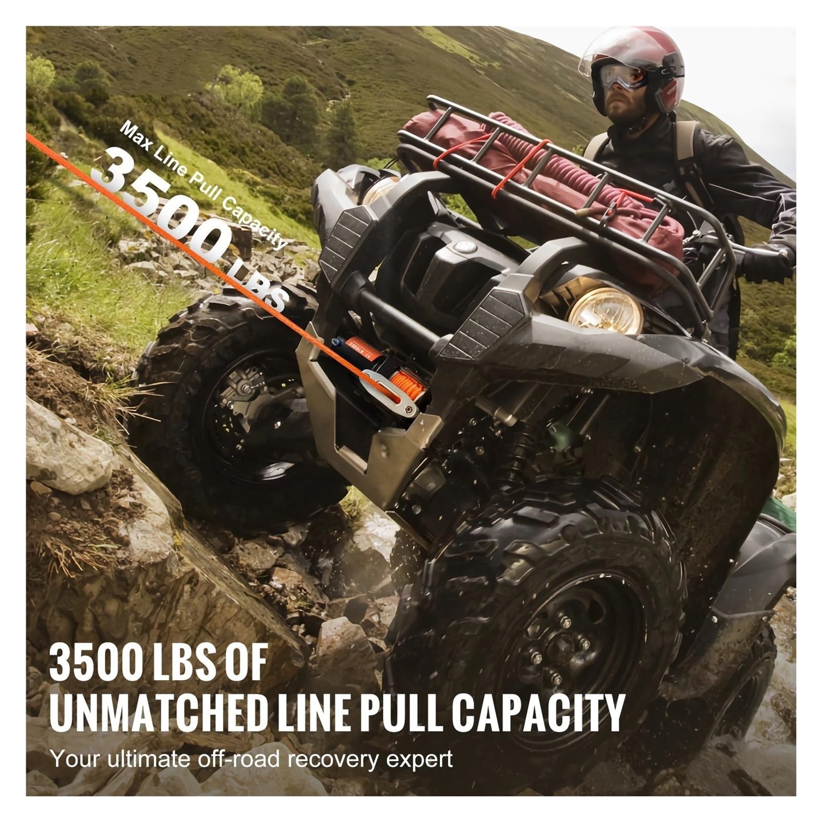 Cabrestante Eléctrico ATV/UTV De 3500 Libras Con Cable Para Coche Cuerda Sintética 39 Pies Para Remolcar Barco Y Camión Herramienta Elevadora Eléctrica