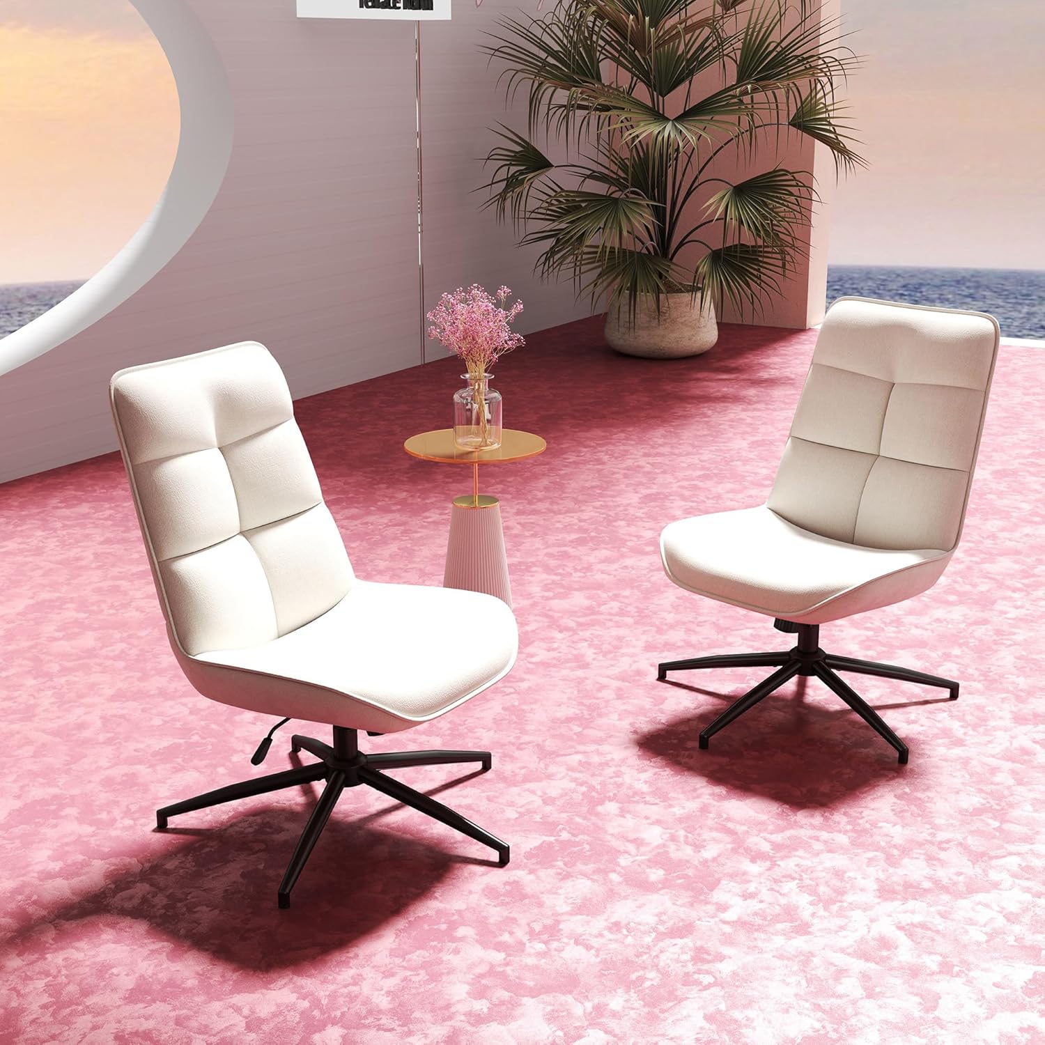 Homy Casa 1-Pack White Patio Chair, Quilted Modern Design, Polyester Upholstery, Ideal for Patio and Garden, Easy-Clean Versatility