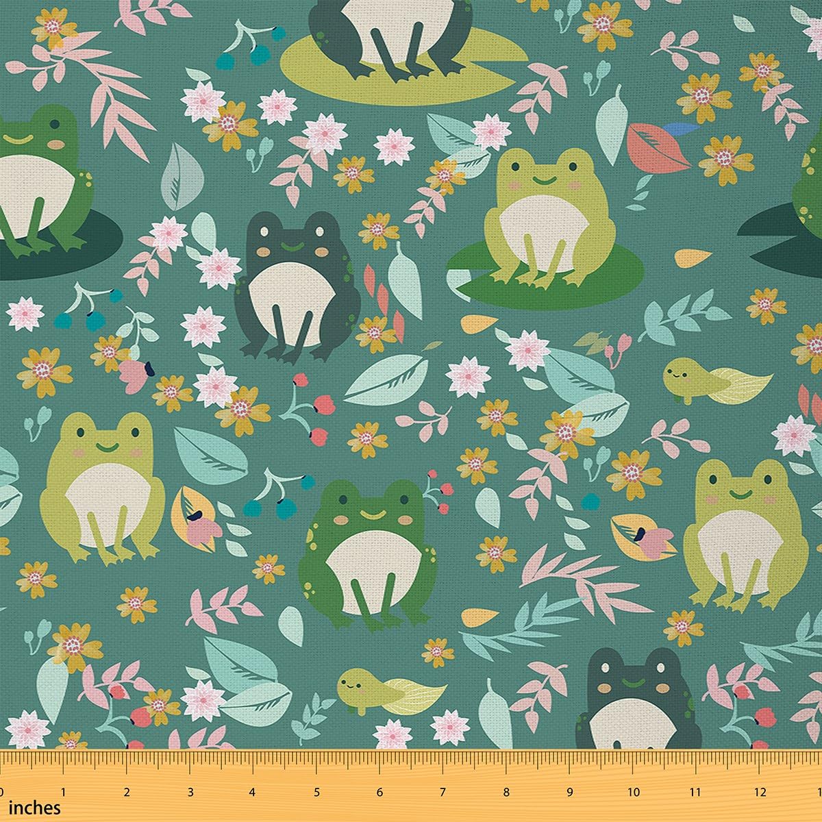 Frog Fabric by The Yard Kids Kids Kawaii Frog Upholstery Fabric for Chairs Tropical Amphibian Waterproof Outdoor Fabric Animal Green Reupholstery Fabric Floral Botanical 3 Yards (L276*W150cm)