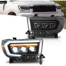 VLAND Projector Headlights Compatible with Toyota Tundra 2007-2013, Sequoia 2008-2021, with Animated Startup DRL & Sequential Turn Signals, 1 Pair