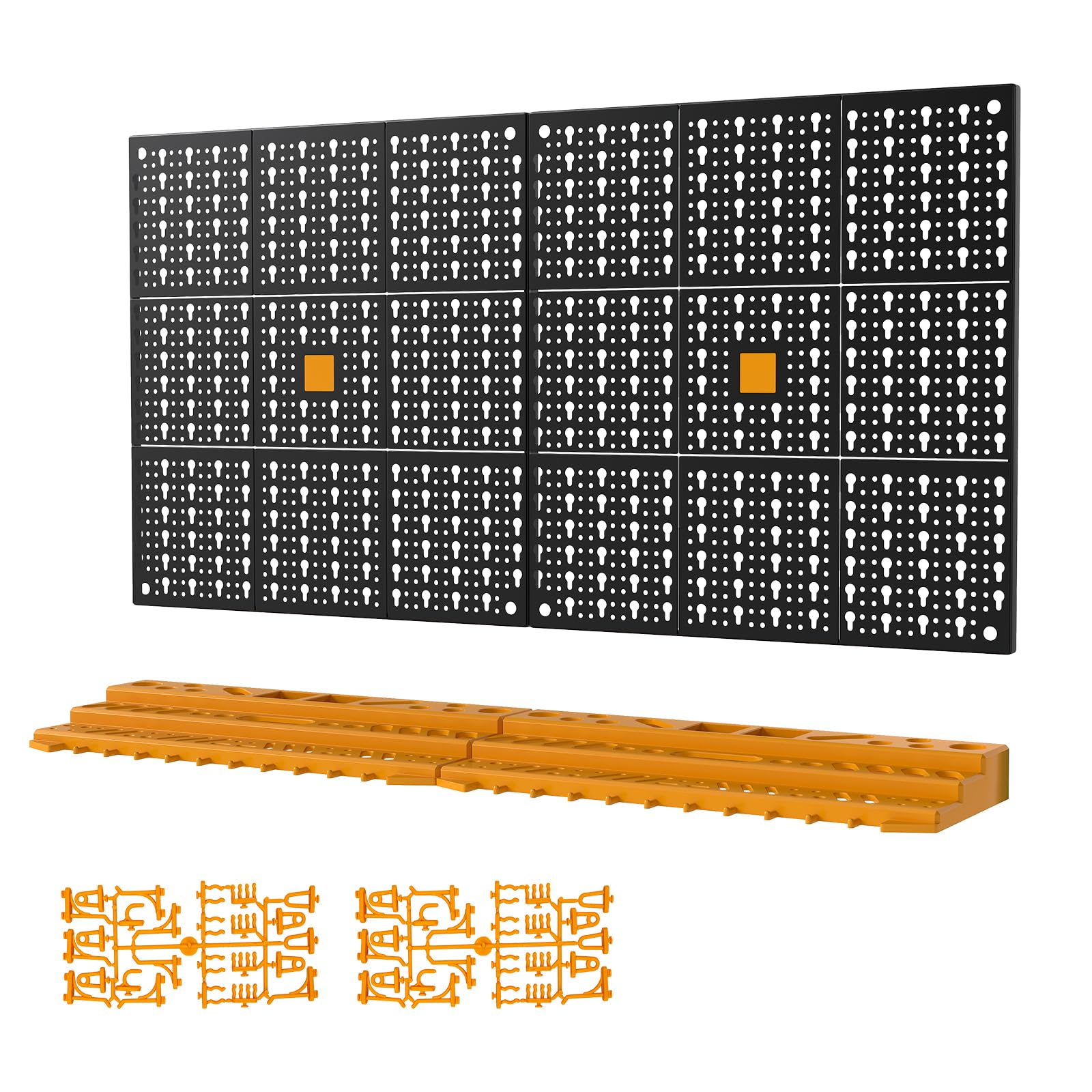 TANGZON Pegboard Organizer Kit, Wall-Mounted Tool Storage Rack with 2 Pegboards & 2 Storage Shelves & 50 Hooks, Multifunctional Tool Holder Board Organizer System for Garage Warehouse Workshop