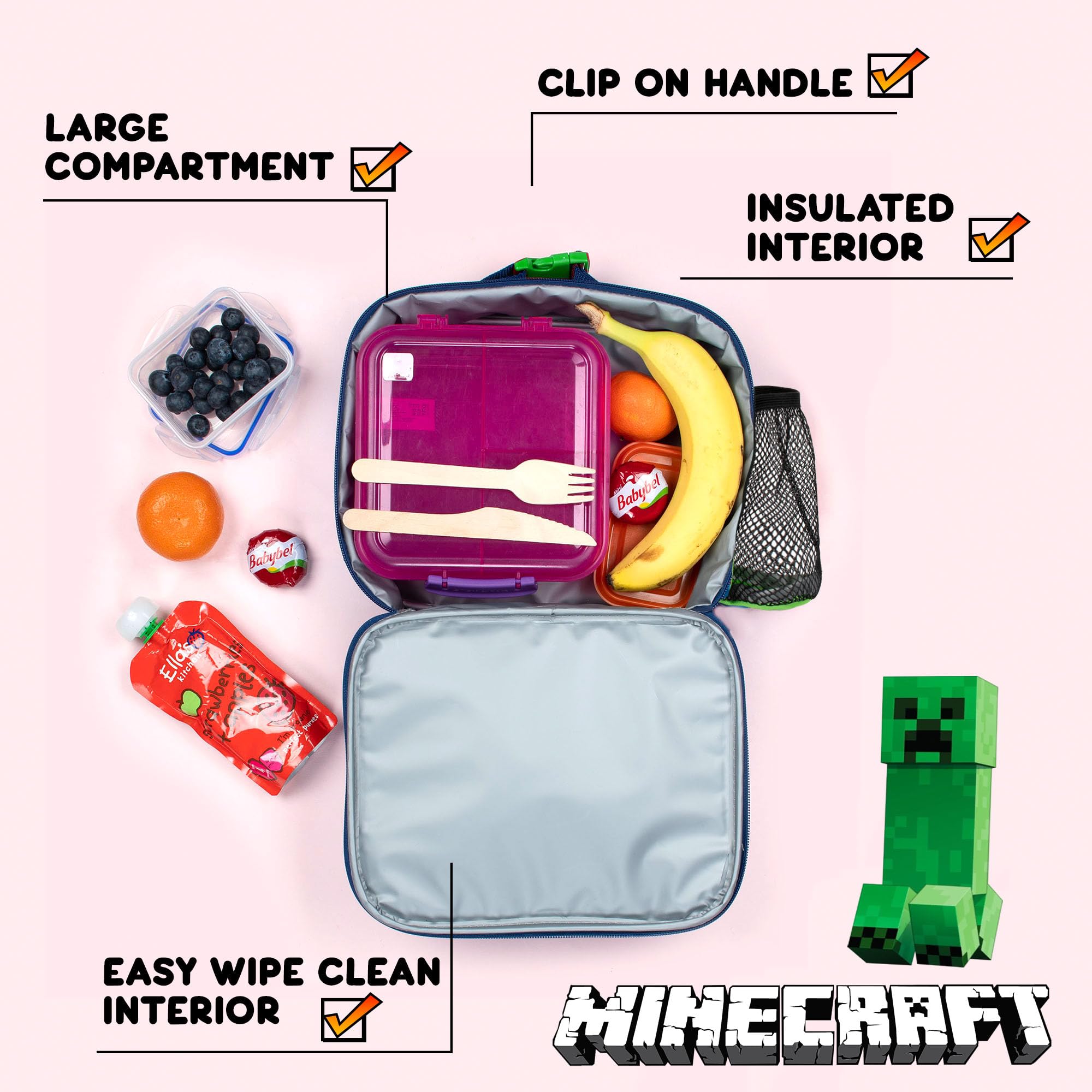 Minecraft Sac à déjeuner personnalisé pour enfants – Sac à goûter isotherme pour garçons et filles – Personnalisation du nom – Bleu foncé