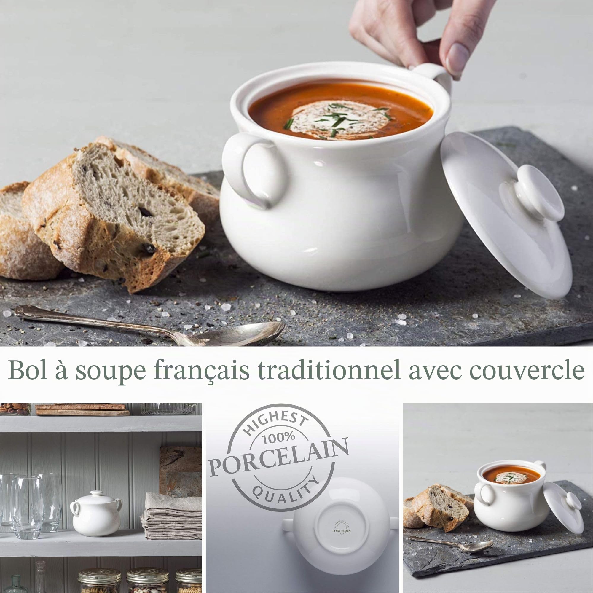 WM Bartleet & ‿Sons 1750 T411 Bol à soupe et ragoût en porcelaine avec couvercle Blanc 500 ml