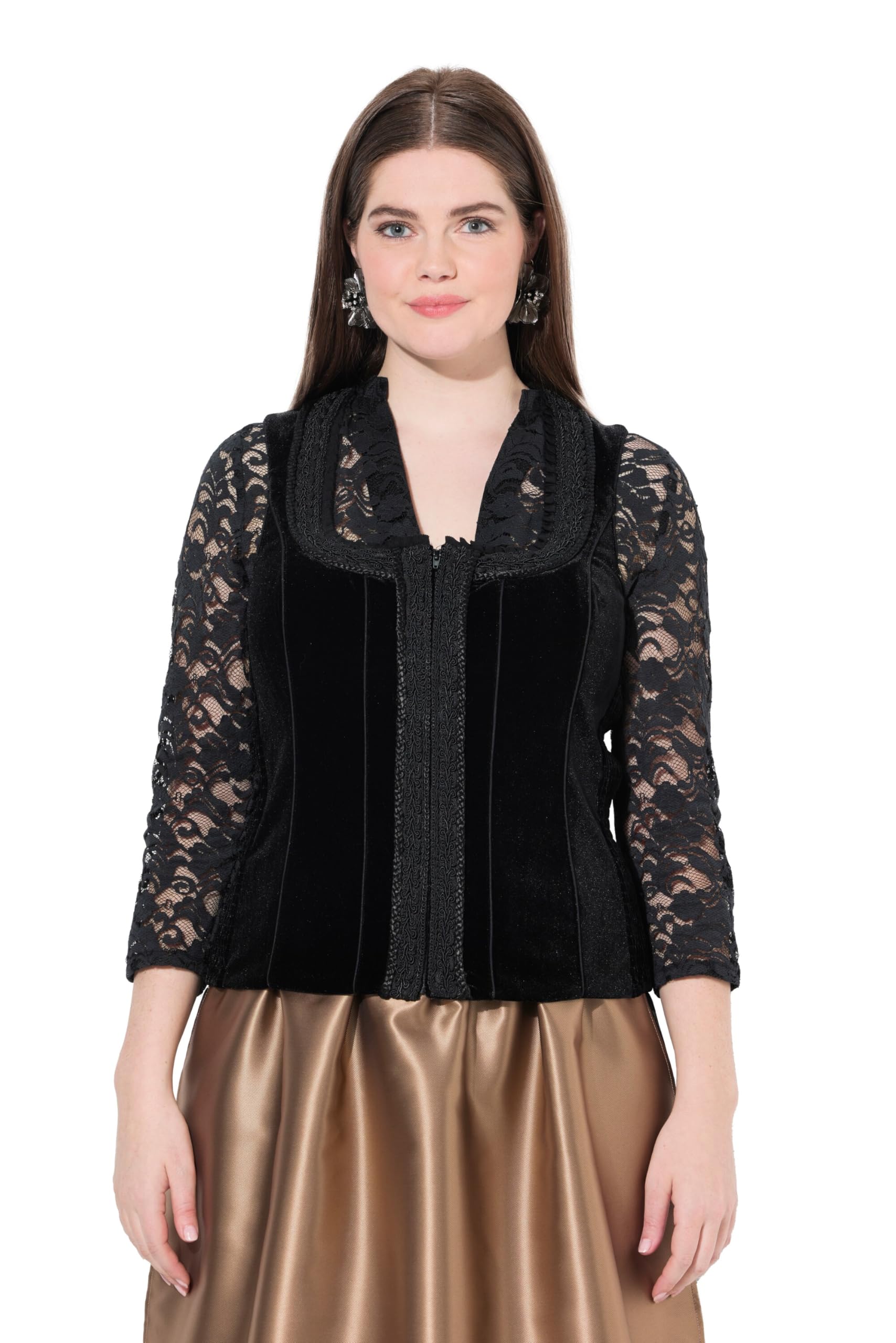 Ulla Popken Damen große Größen Übergrößen Plus Size Trachten-Mieder, Slim, Carrée-Ausschnitt, Samt 829510