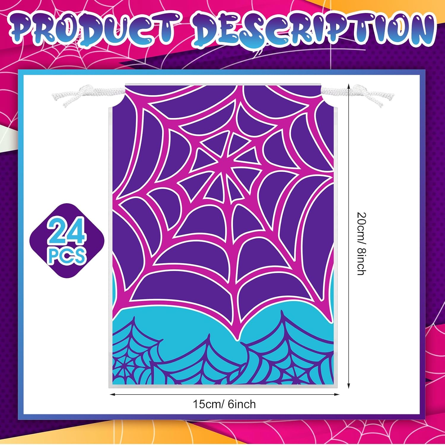 Lzuhoa 24 Pcs Spider Party Favors Gift Bags Drawstring Party Bags, Spider Birthday Decorations Purple Blue Birthday Party Favor Bags Goodie Bags for Themed Birthdayy Party Christmas Halloween - Image 2