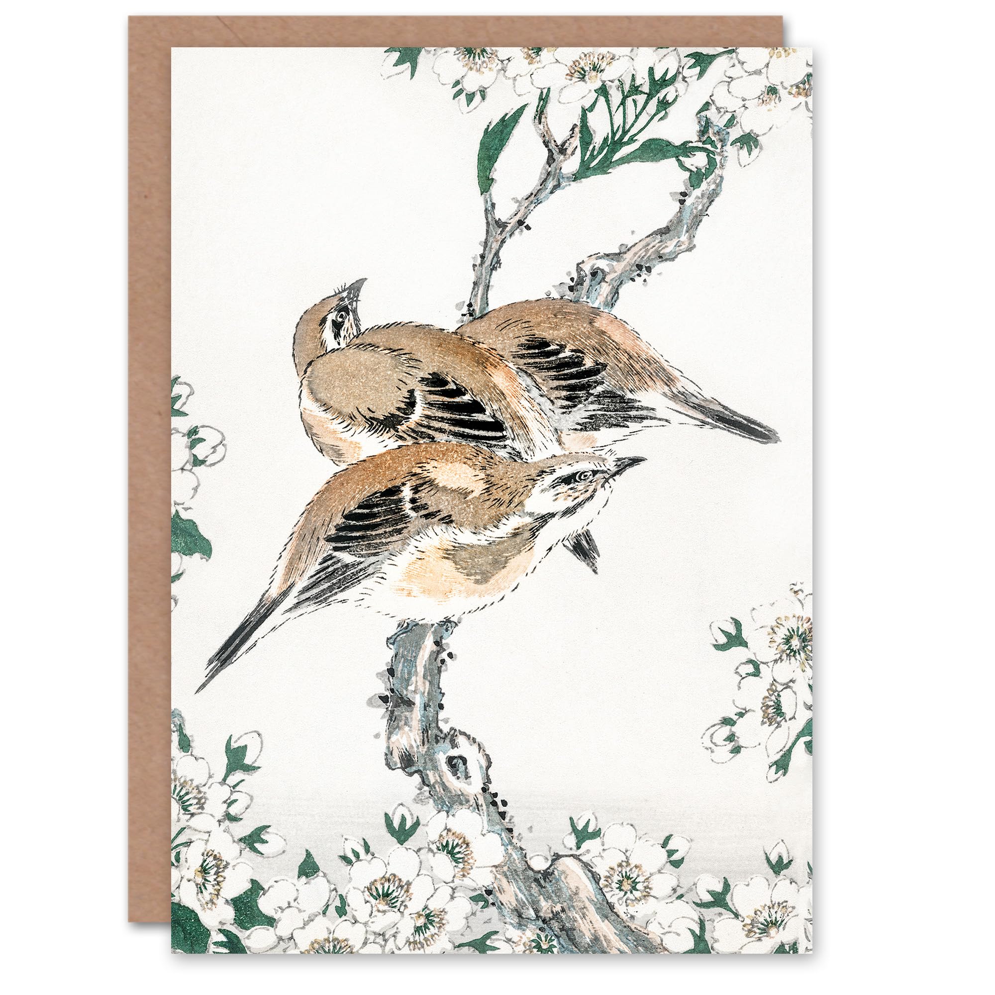 Artery8 Numata Kashu Art Card Meadow Bunting and Pear Tree Flowers