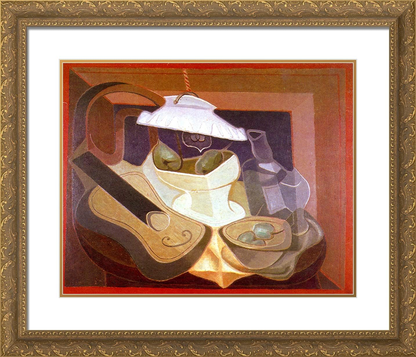 ArtDirect Gris, Juan 23x20 Gold Ornate Framed Art Print with Double Matting Titled: Still Life Fruit With Instrument