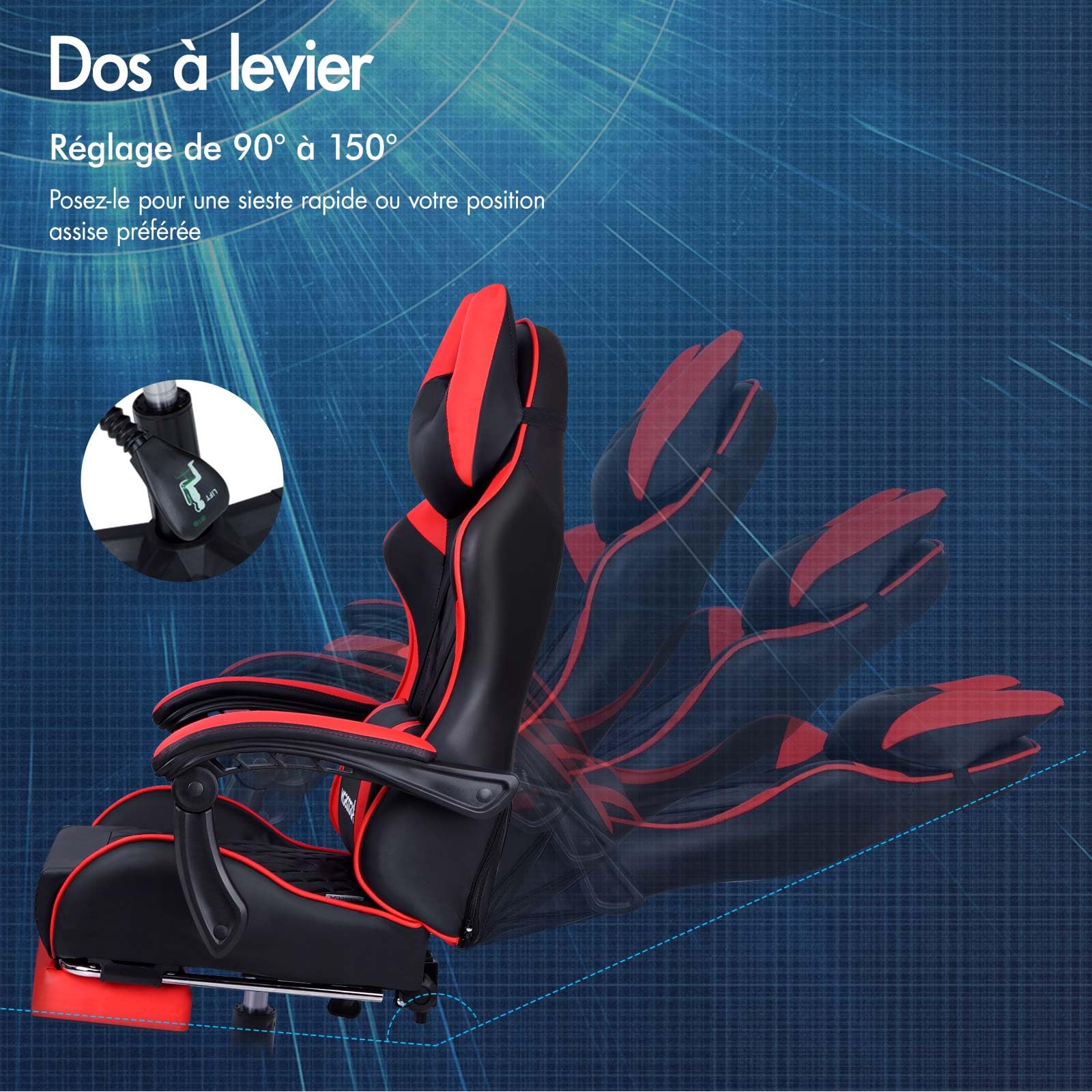 ALFORDSON Chaise de Jeu avec Repose-Pieds et Coussin Lombaire, Chaise de Bureau Ergonomique avec Inclinaison à 150°, Chaise de Bureau pour Jeux vidéo à Dossier Haut, capacité de 180 kg, Rouge