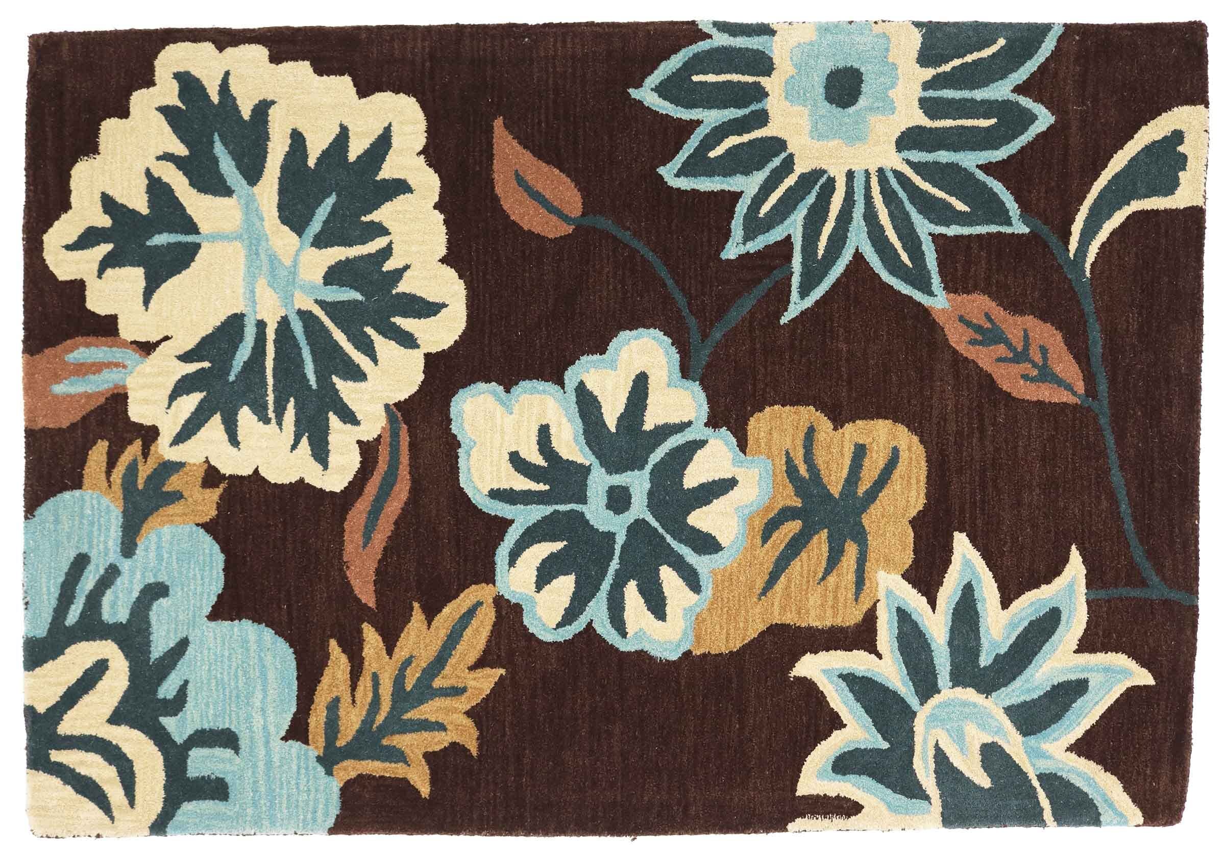 Tapis en laine fait main de prestige floral marron 120x180 artisanat d'art