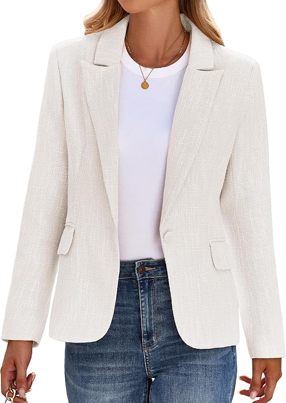 luvamia Tweed Blazers for Women Business Casual Dressy Blazer Jacket Work Suits Office Professional Outfits Long Sleeve