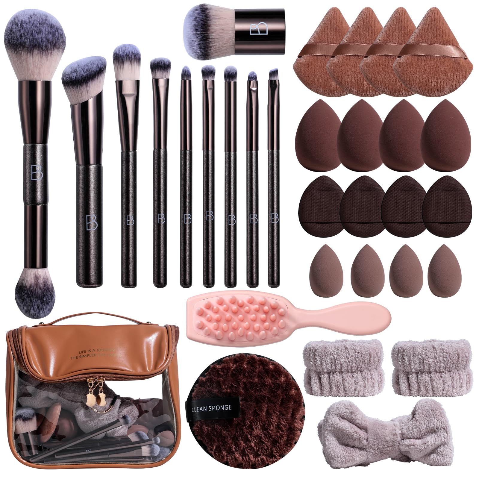 BS-MALL Professional Makeup Brushes Set With Makeup Sponge Set,double-ended Makeup Brush,foundation Brush For Liquid Makeup,kabuki Brush, Shampoo comb